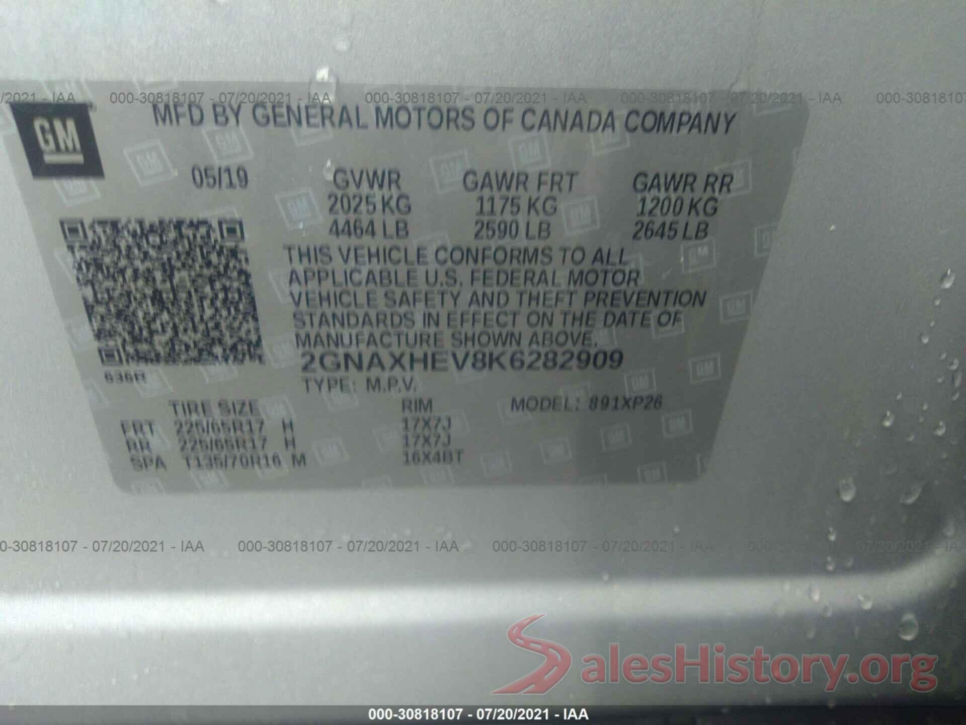 2GNAXHEV8K6282909 2019 CHEVROLET EQUINOX