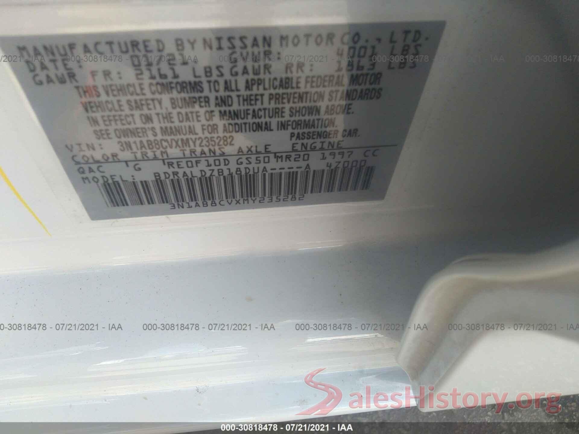 3N1AB8CVXMY235282 2021 NISSAN SENTRA