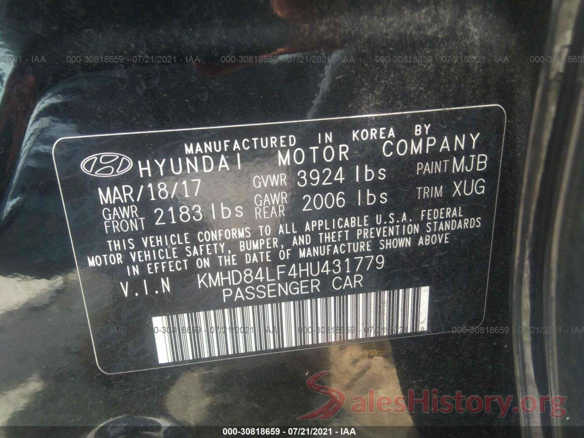 KMHD84LF4HU431779 2017 HYUNDAI ELANTRA