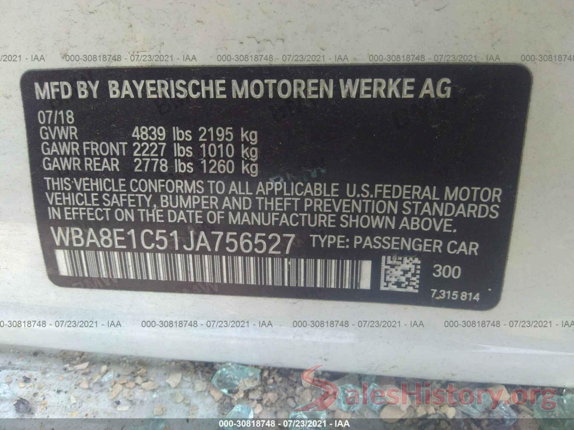 WBA8E1C51JA756527 2018 BMW 3 SERIES