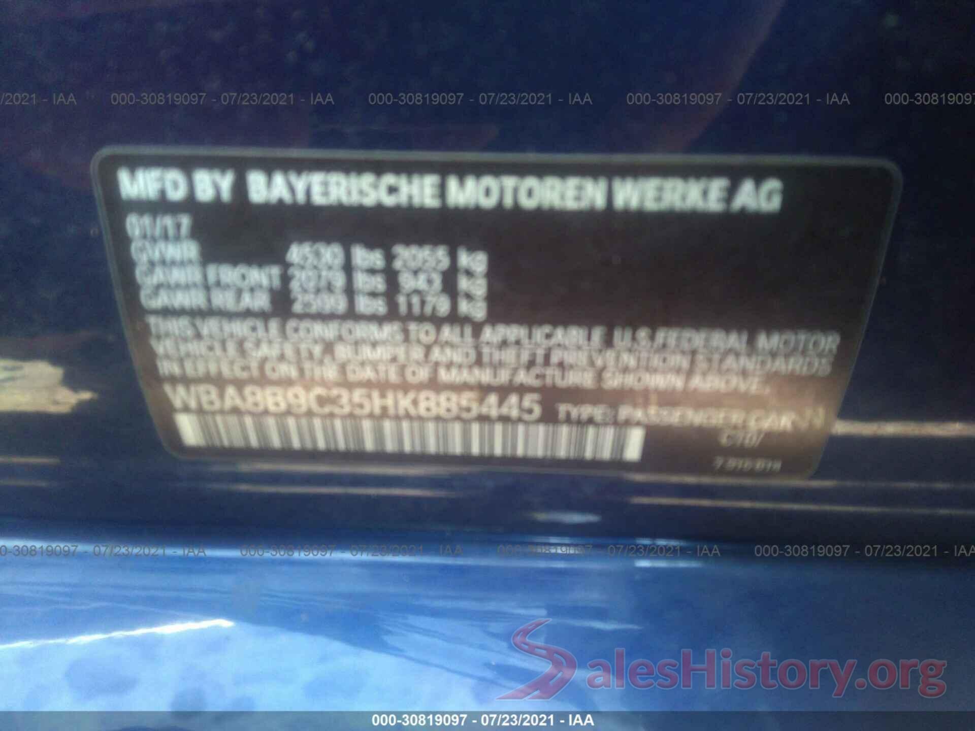 WBA8B9C35HK885445 2017 BMW 3 SERIES