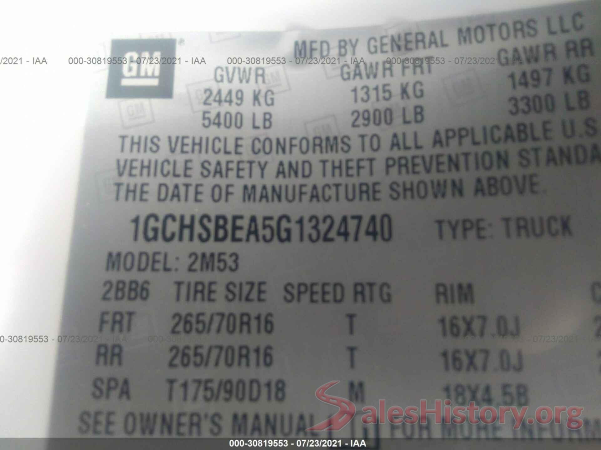 1GCHSBEA5G1324740 2016 CHEVROLET COLORADO