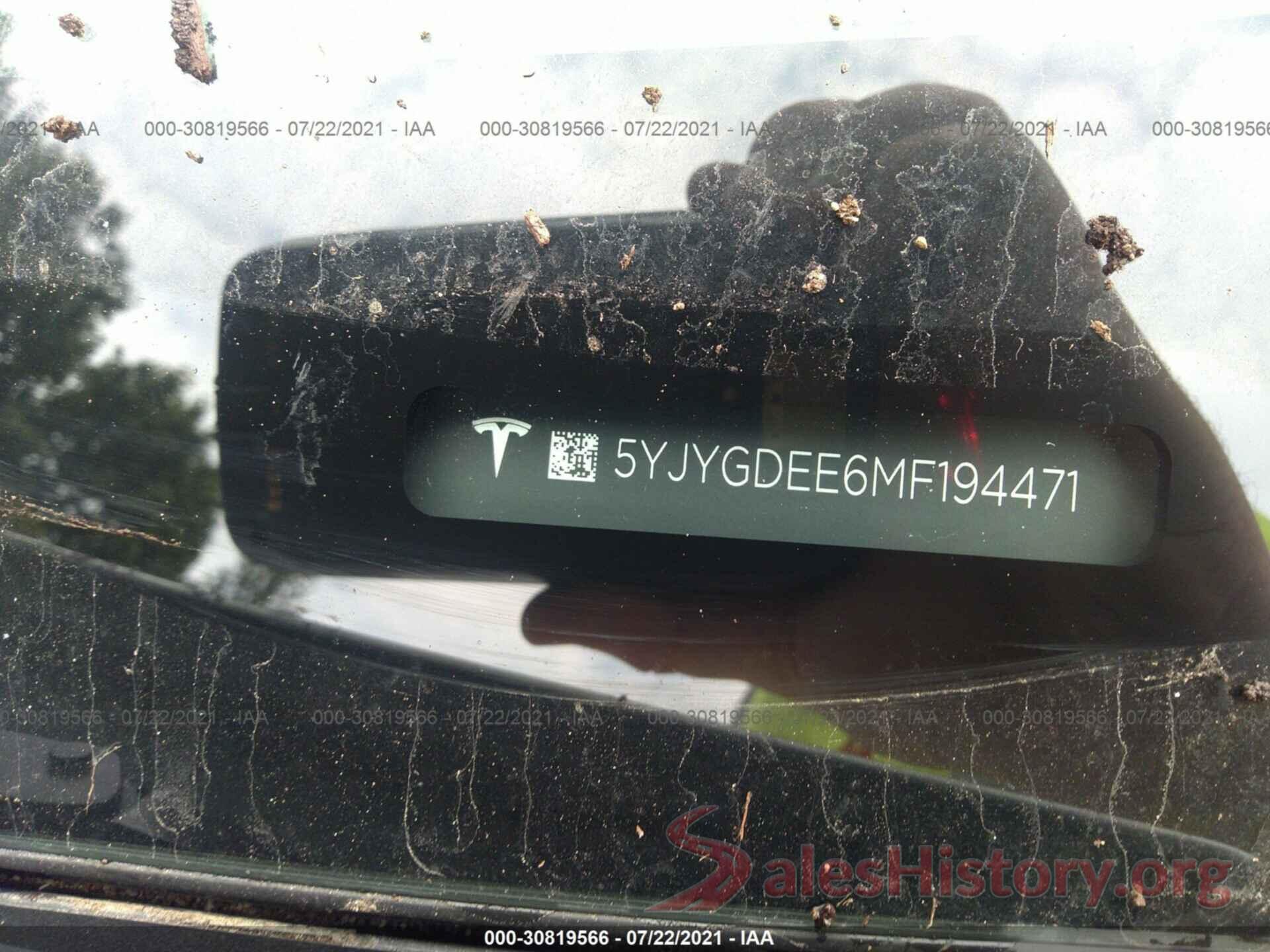 5YJYGDEE6MF194471 2021 TESLA MODEL Y