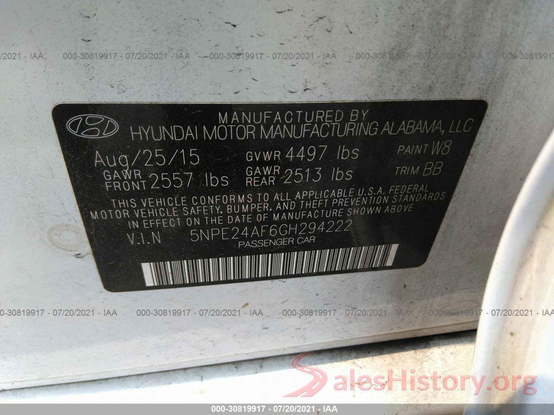 5NPE24AF6GH294222 2016 HYUNDAI SONATA