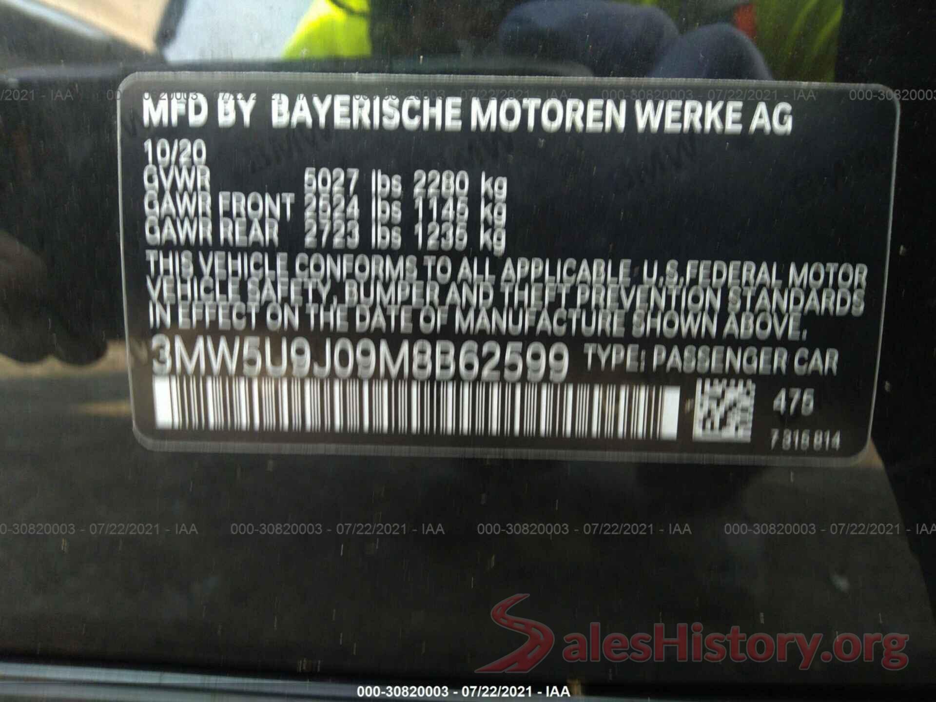 3MW5U9J09M8B62599 2021 BMW 3 SERIES