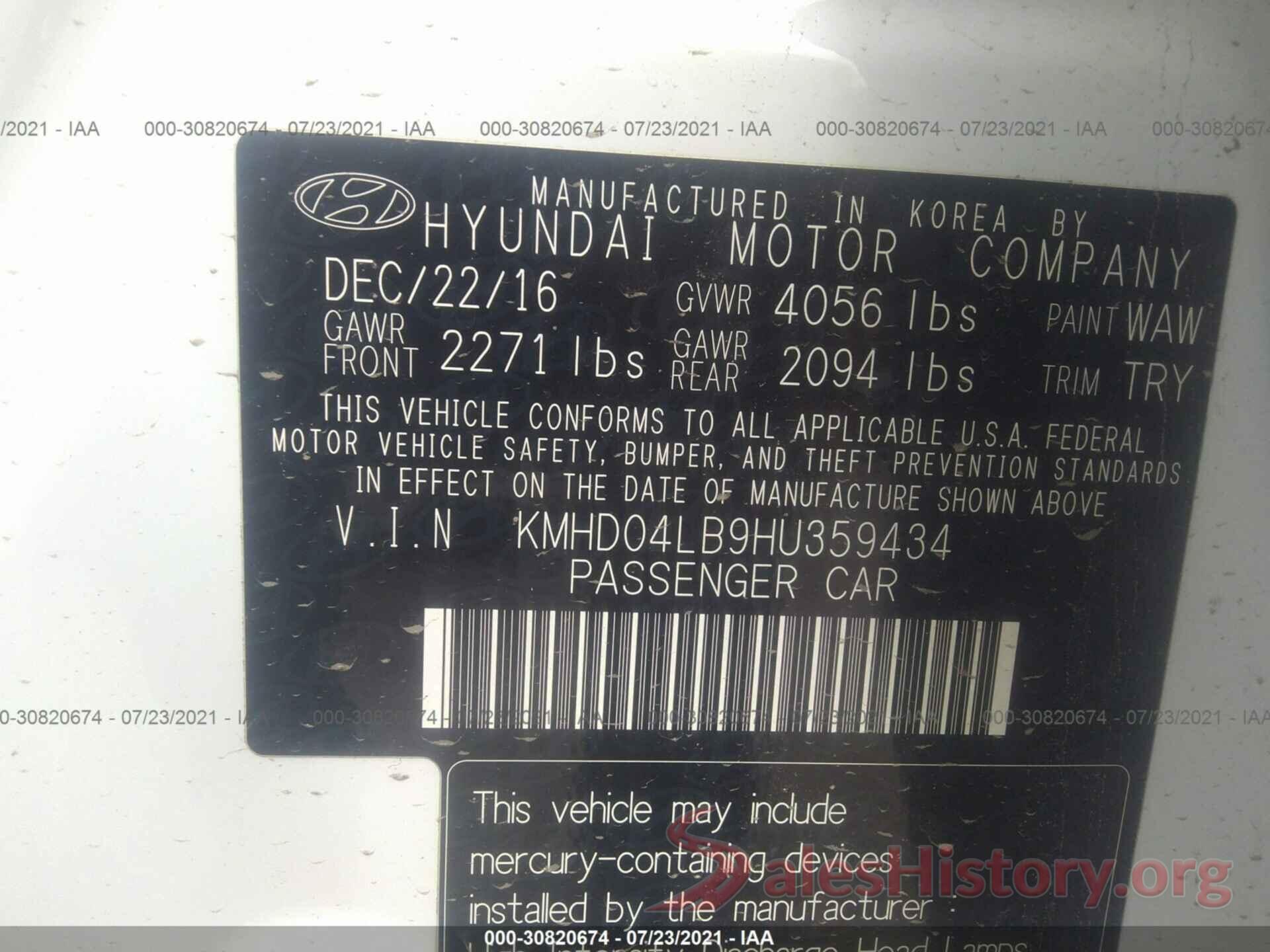 KMHD04LB9HU359434 2017 HYUNDAI ELANTRA