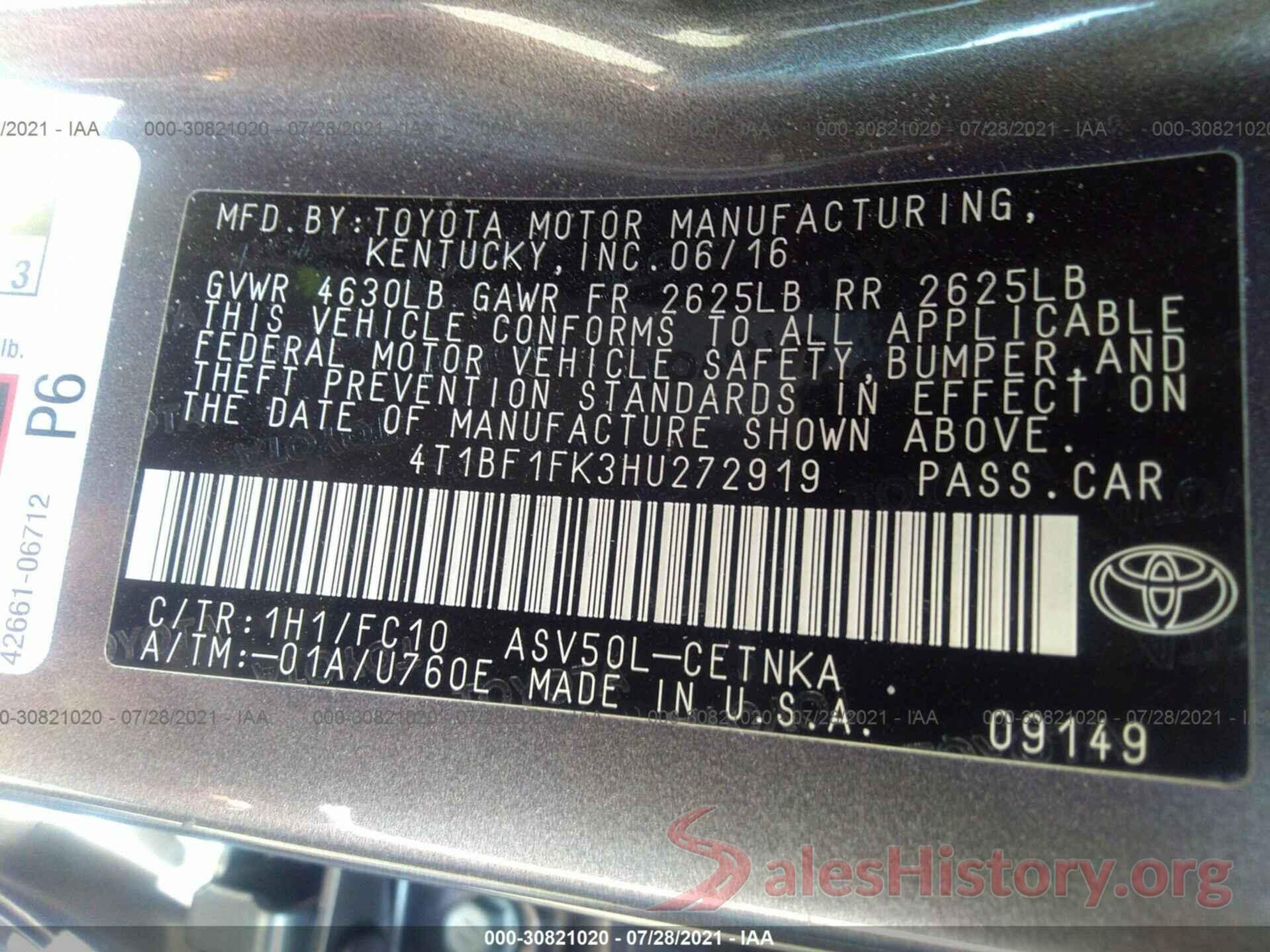 4T1BF1FK3HU272919 2017 TOYOTA CAMRY