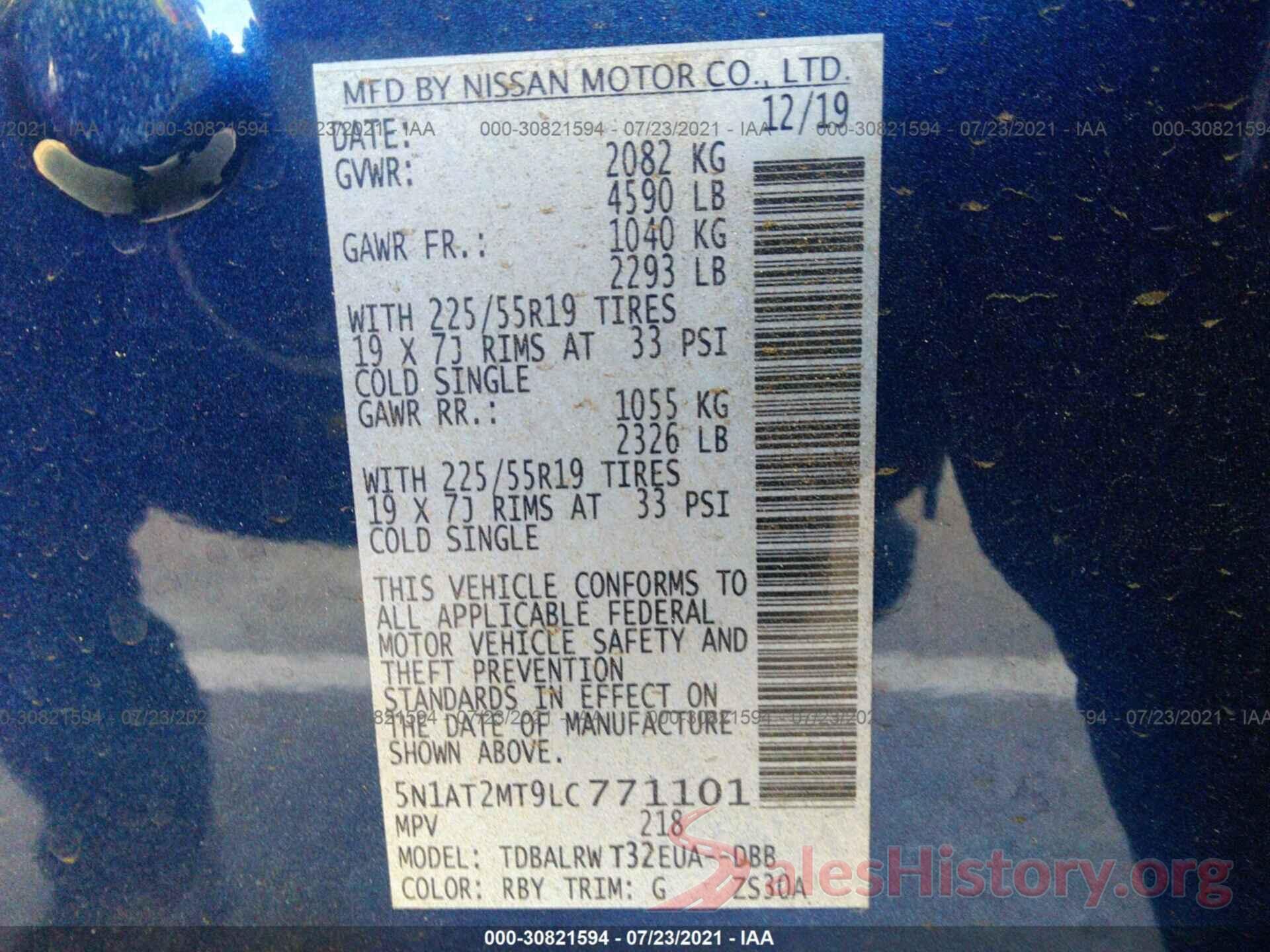 5N1AT2MT9LC771101 2020 NISSAN ROGUE