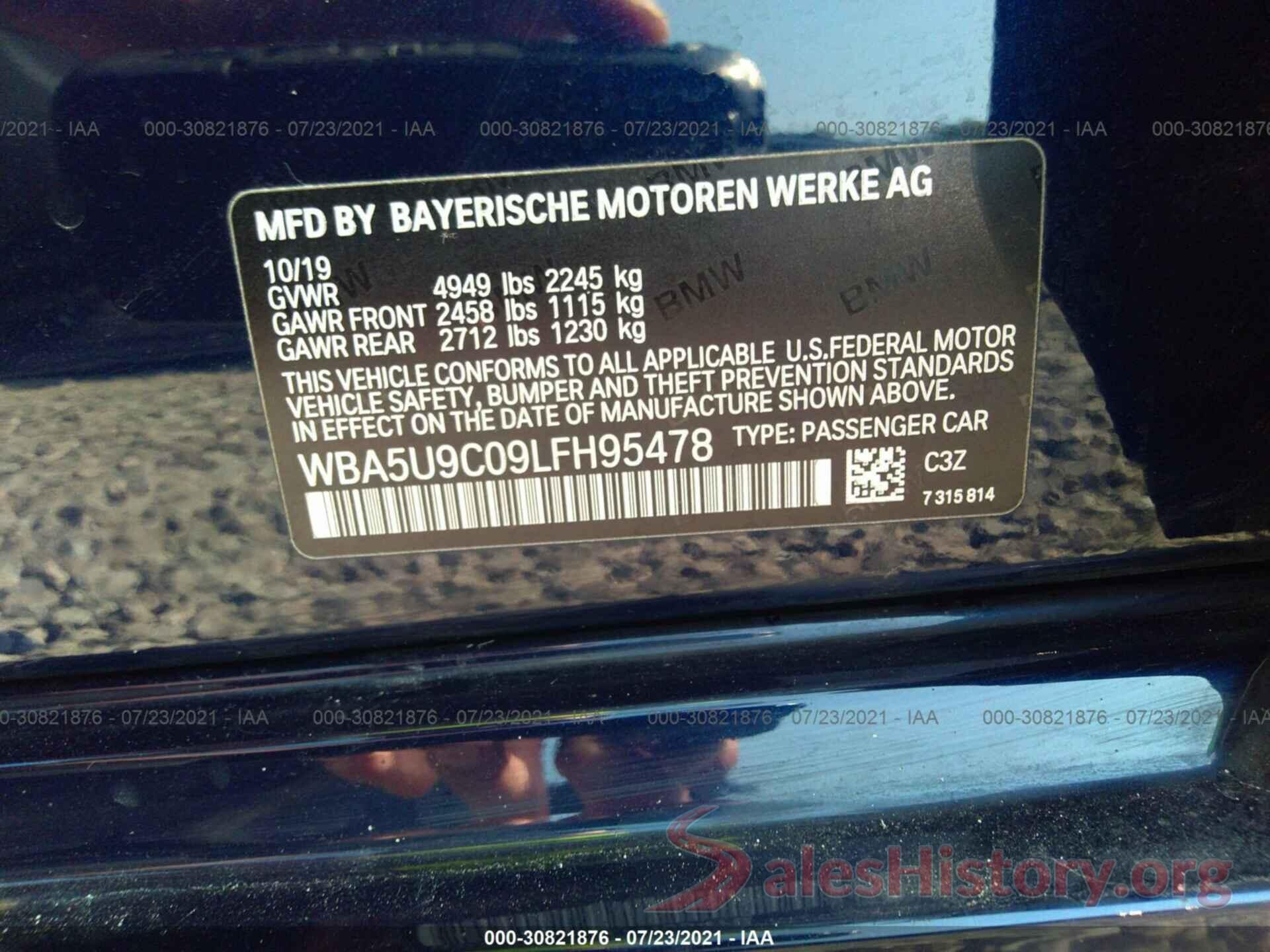 WBA5U9C09LFH95478 2020 BMW 3 SERIES