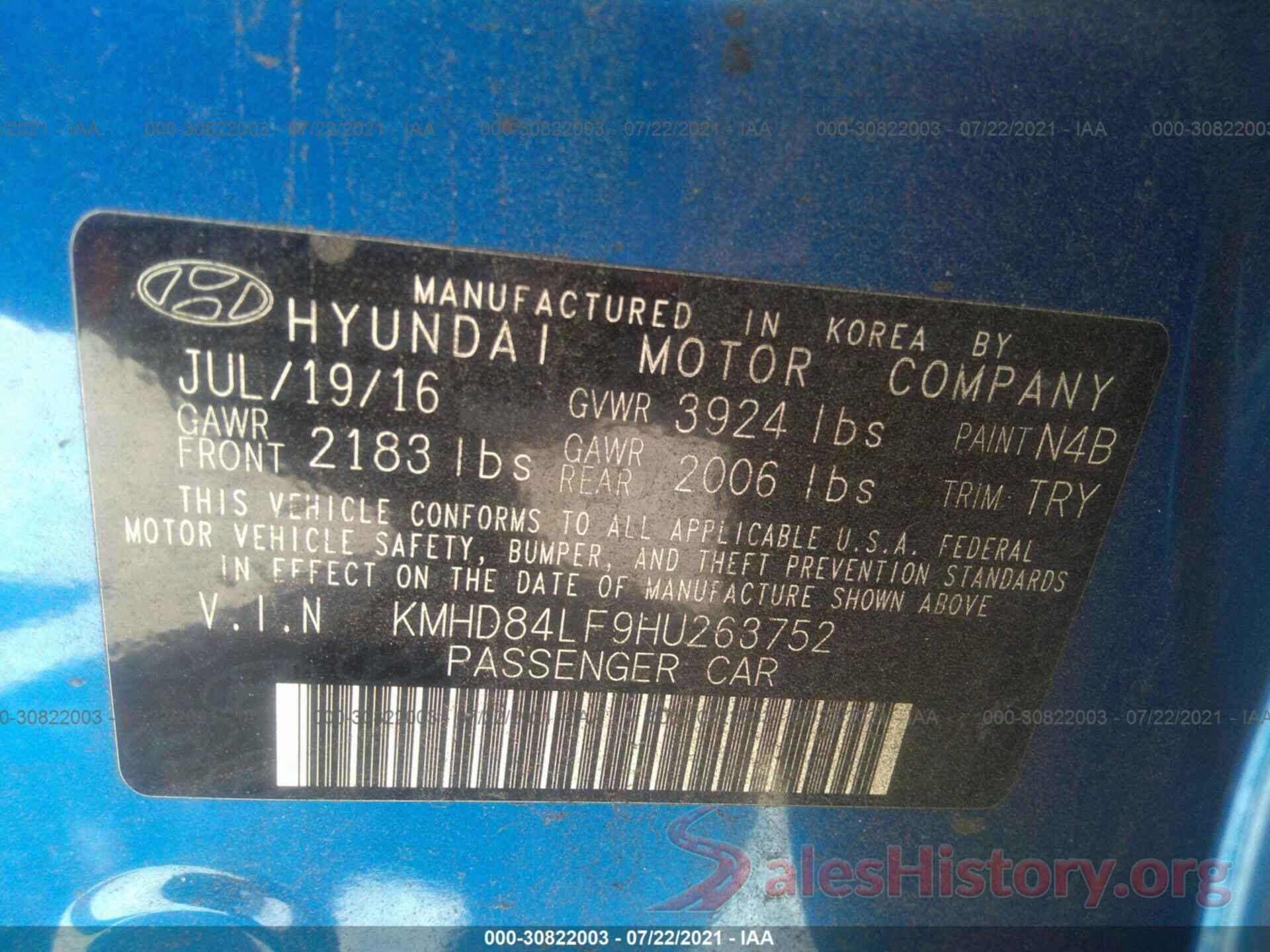 KMHD84LF9HU263752 2017 HYUNDAI ELANTRA