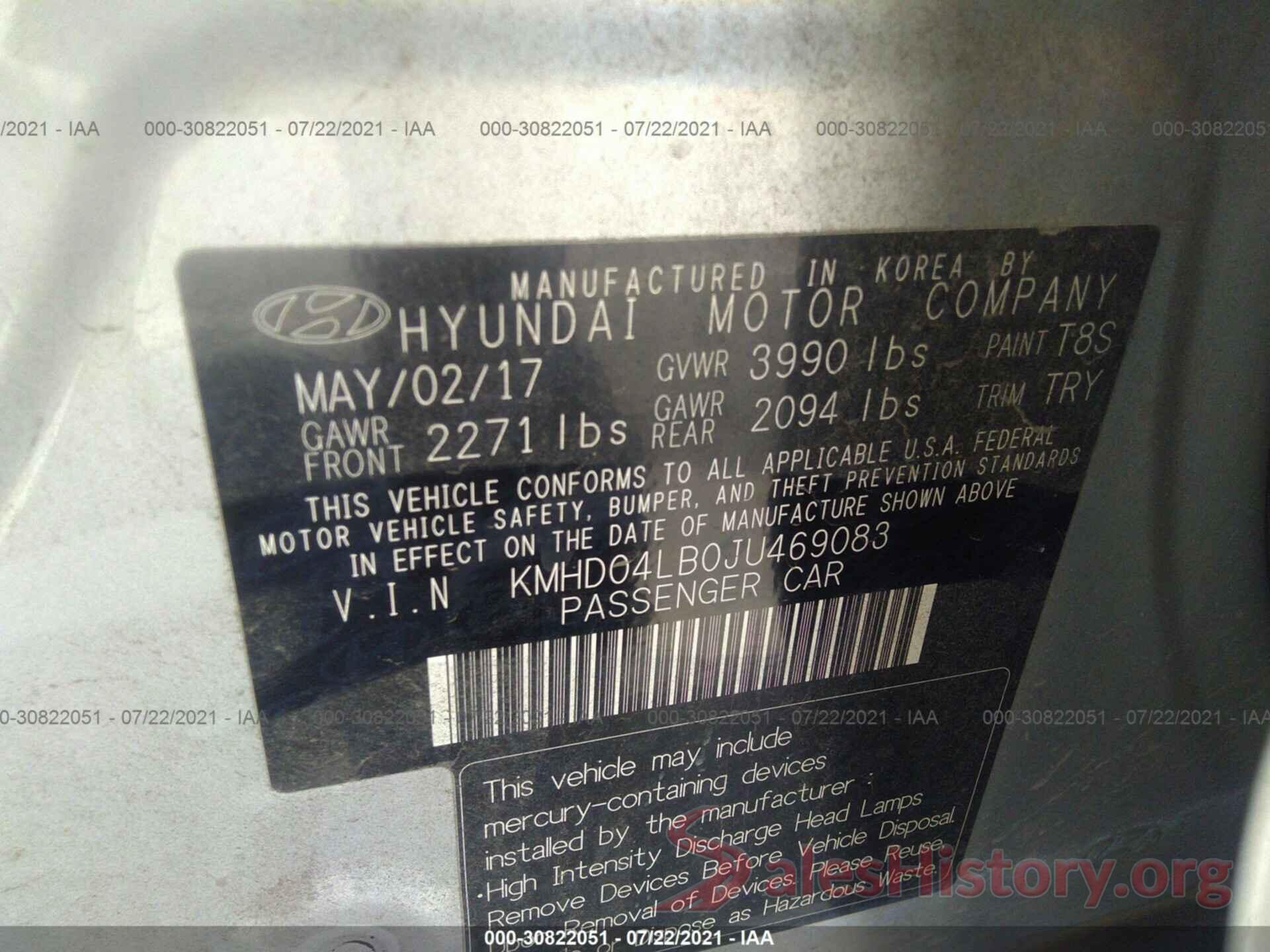 KMHD04LB0JU469083 2018 HYUNDAI ELANTRA