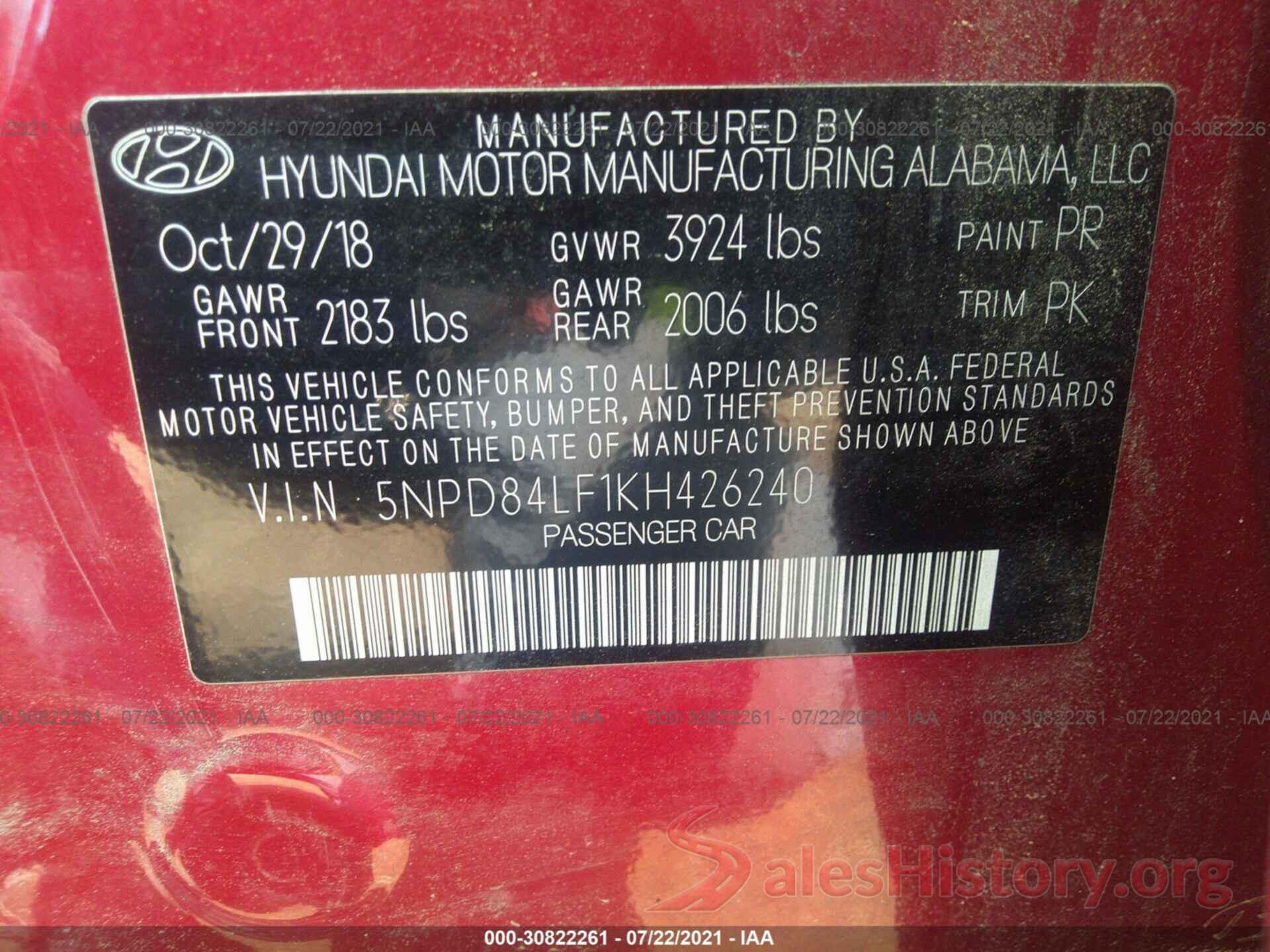 5NPD84LF1KH426240 2019 HYUNDAI ELANTRA