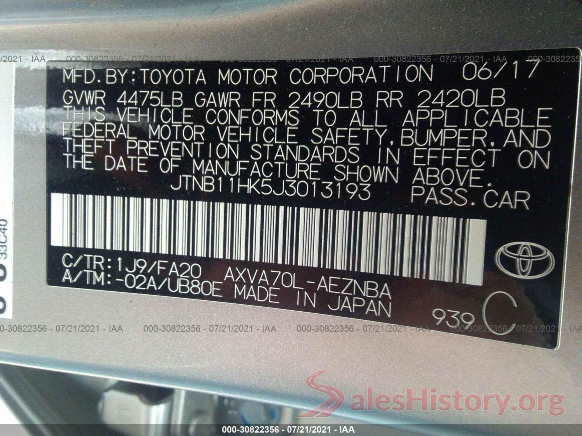 JTNB11HK5J3013193 2018 TOYOTA CAMRY