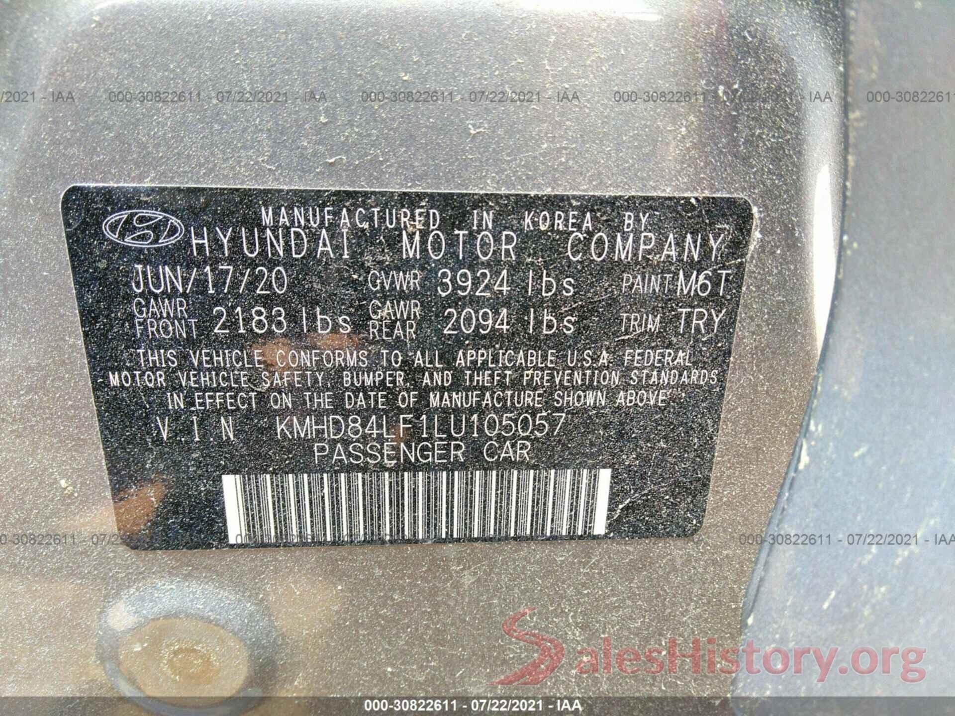 KMHD84LF1LU105057 2020 HYUNDAI ELANTRA