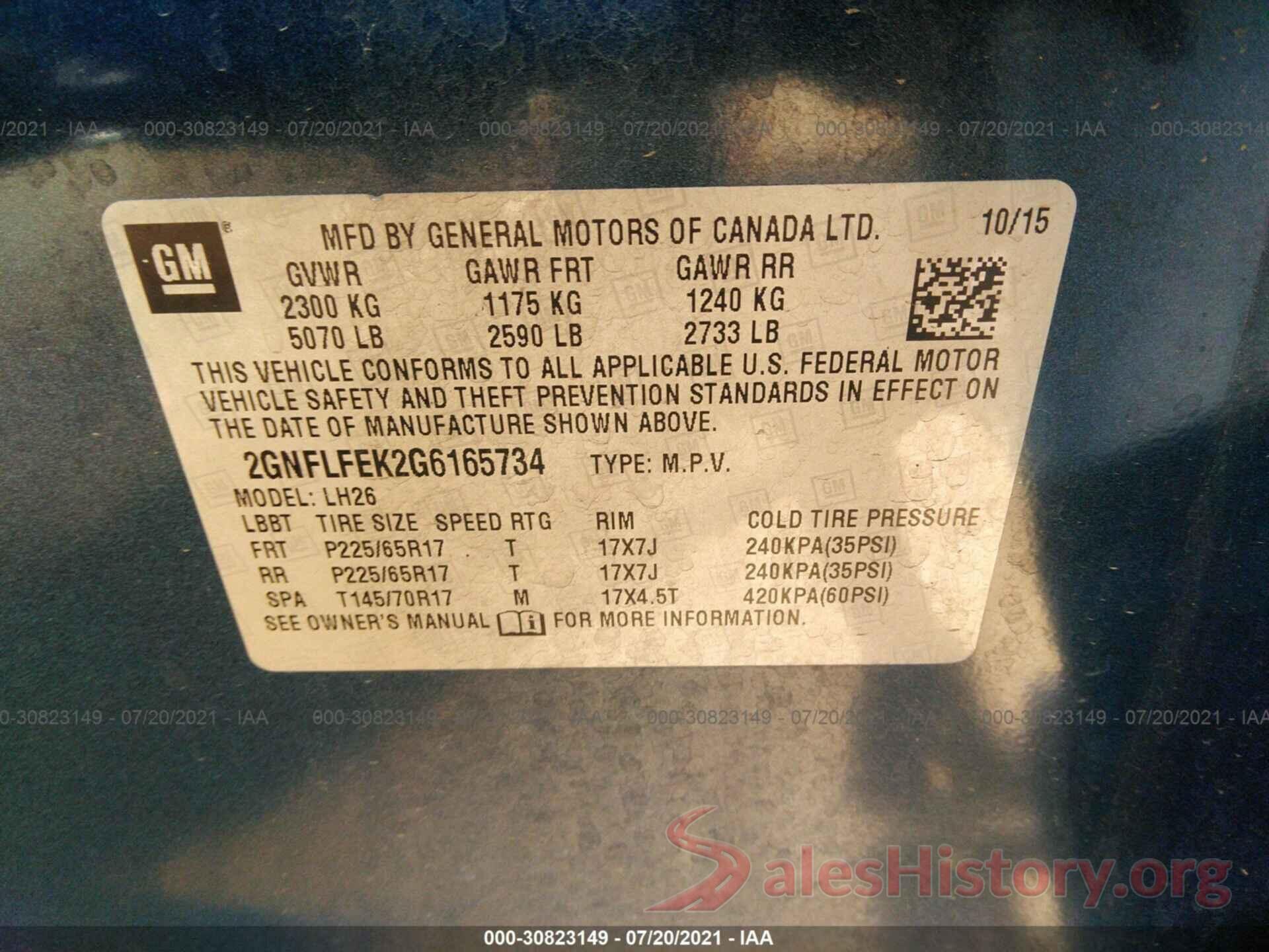 2GNFLFEK2G6165734 2016 CHEVROLET EQUINOX