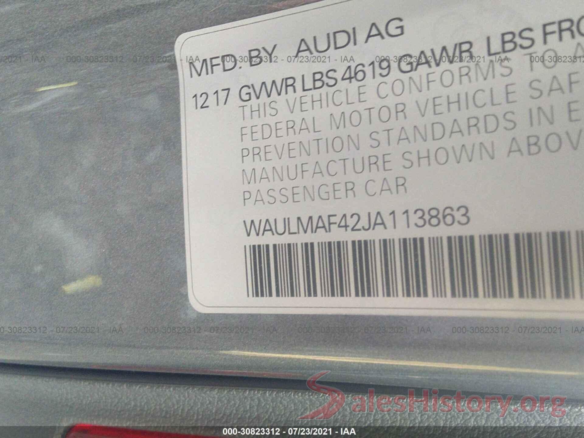 WAULMAF42JA113863 2018 AUDI A4