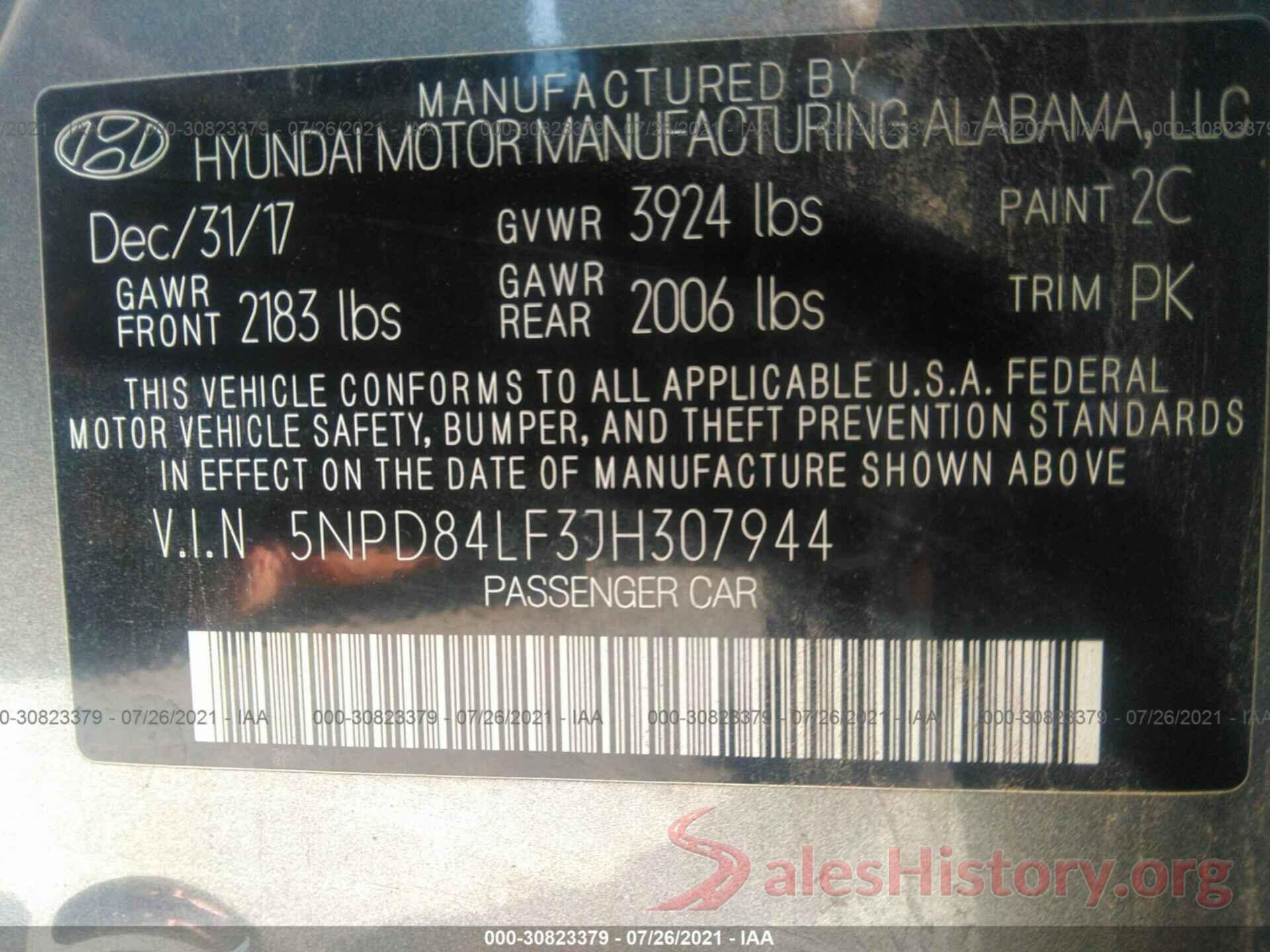 5NPD84LF3JH307944 2018 HYUNDAI ELANTRA