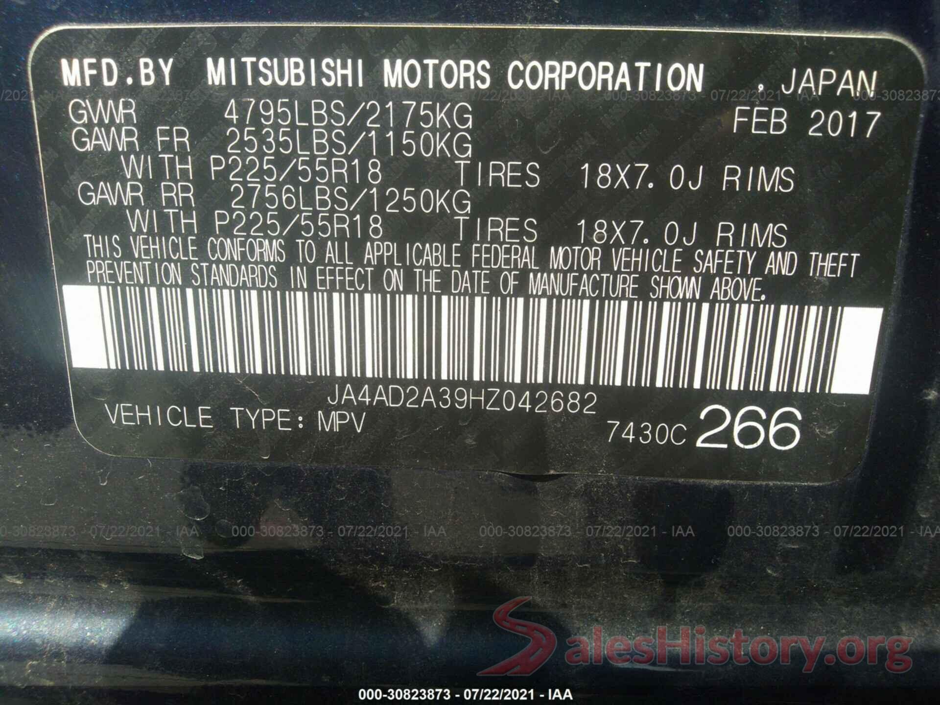 JA4AD2A39HZ042682 2017 MITSUBISHI OUTLANDER