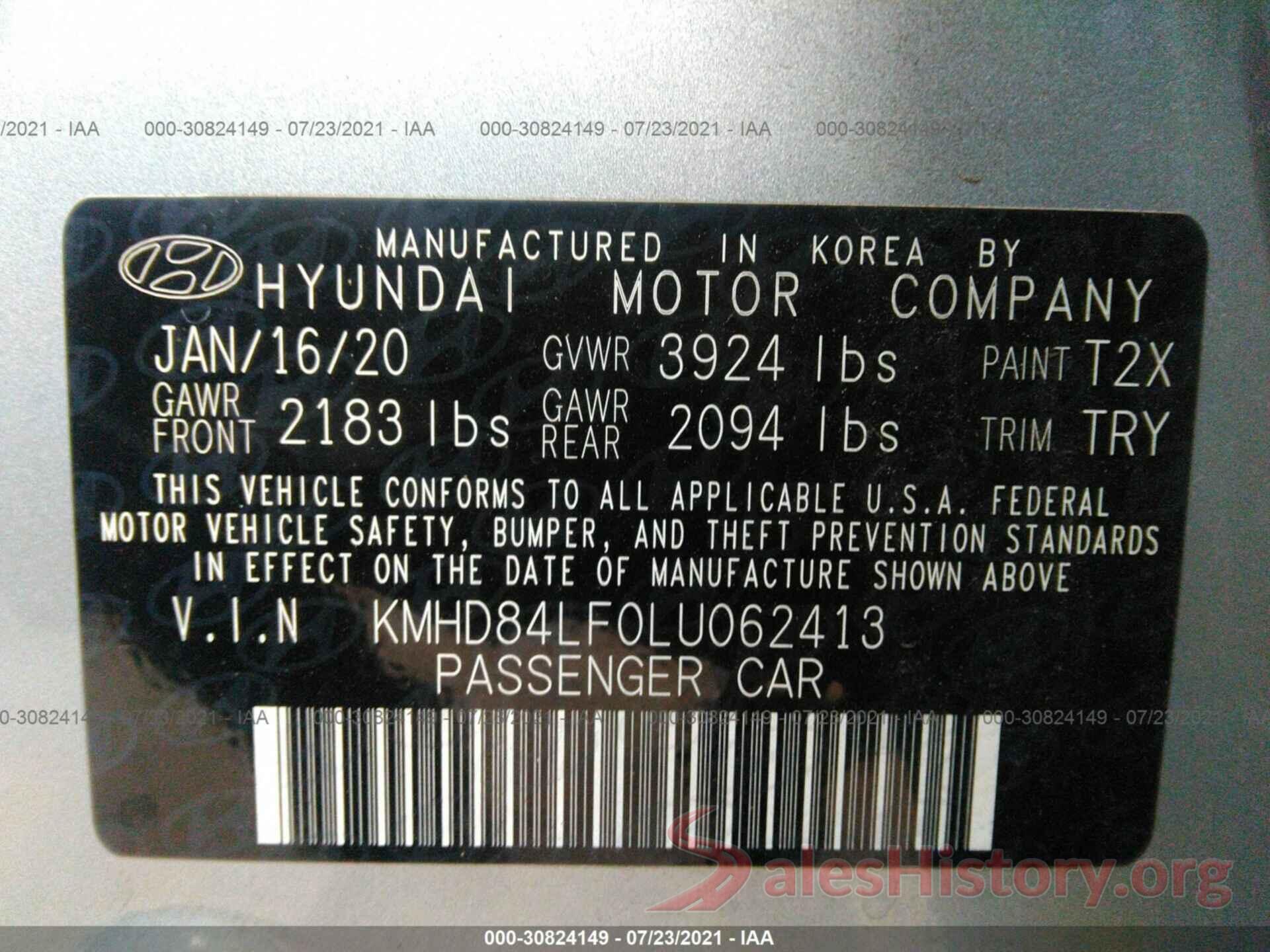 KMHD84LF0LU062413 2020 HYUNDAI ELANTRA