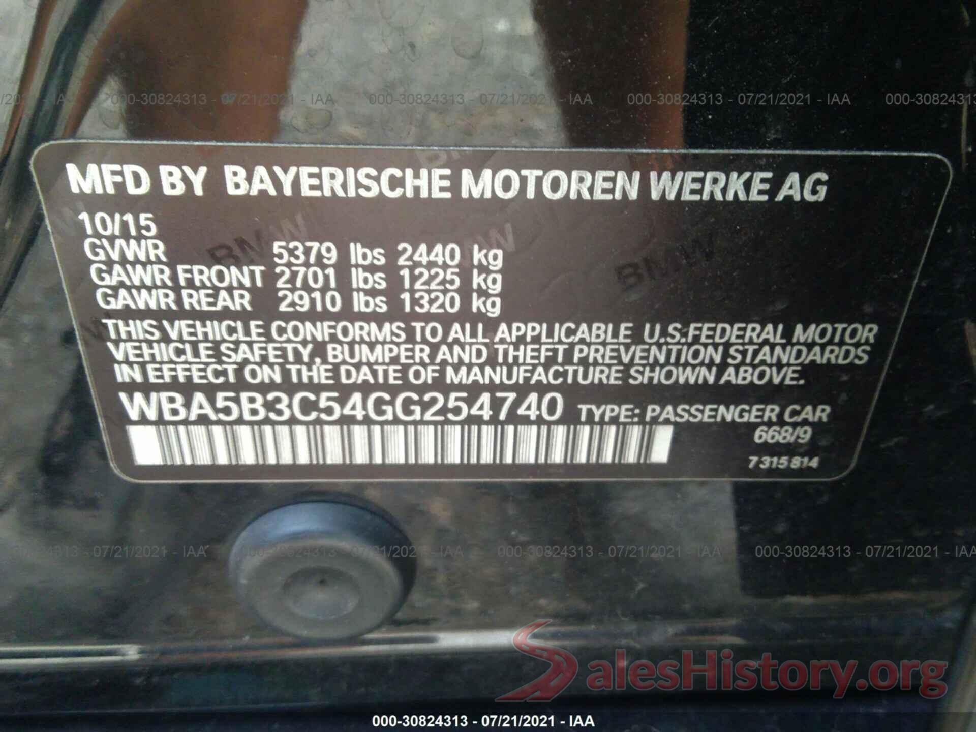 WBA5B3C54GG254740 2016 BMW 5 SERIES