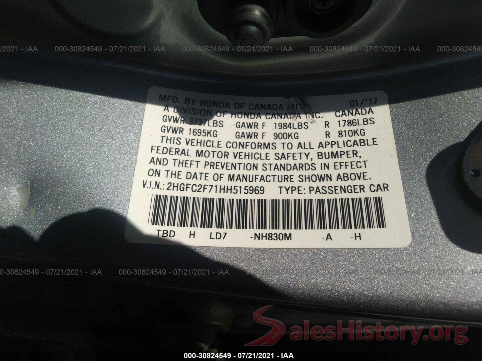 2HGFC2F71HH515969 2017 HONDA CIVIC SEDAN