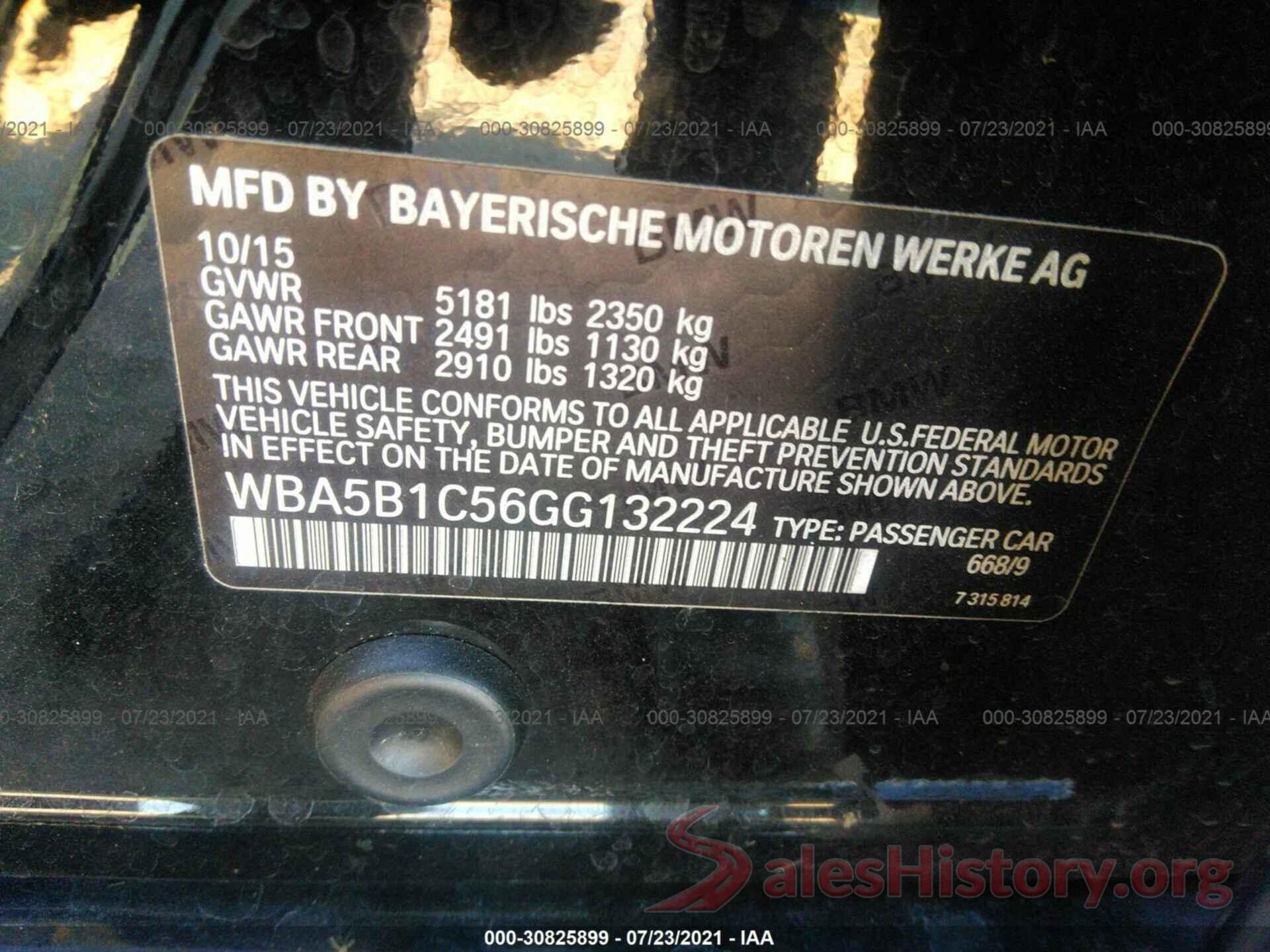 WBA5B1C56GG132224 2016 BMW 5 SERIES