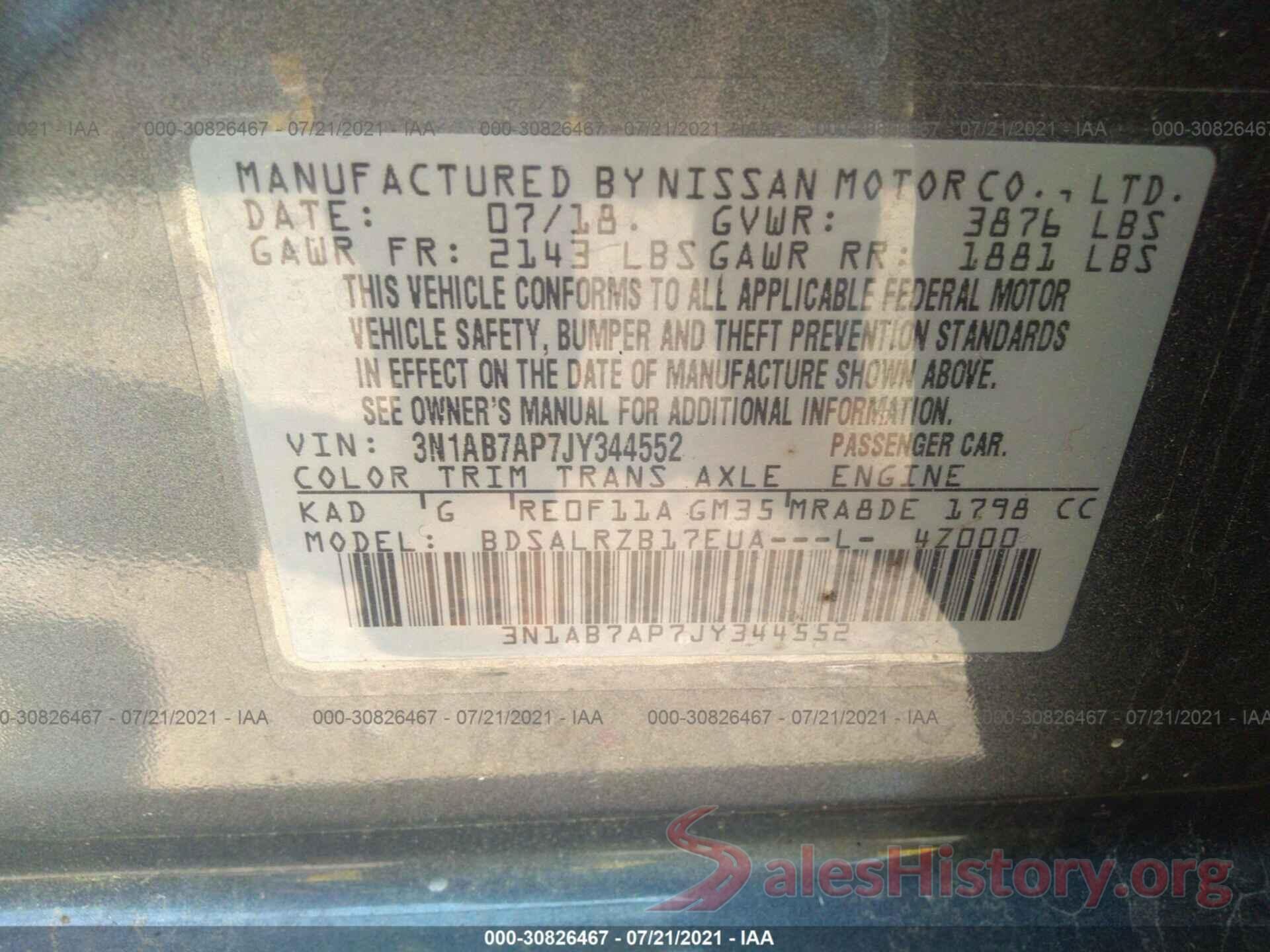 3N1AB7AP7JY344552 2018 NISSAN SENTRA