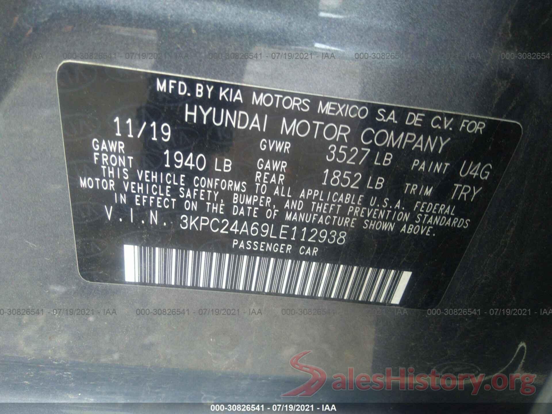 3KPC24A69LE112938 2020 HYUNDAI ACCENT