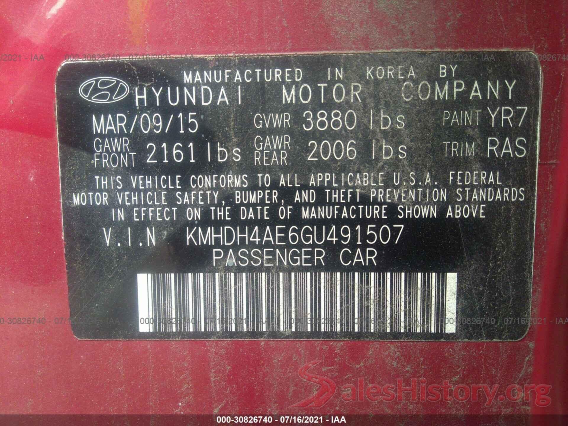 KMHDH4AE6GU491507 2016 HYUNDAI ELANTRA