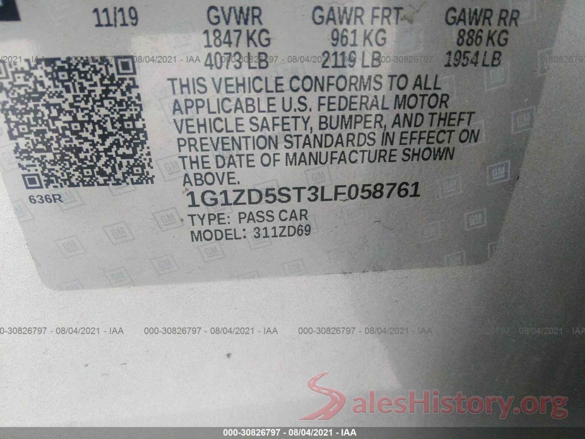 1G1ZD5ST3LF058761 2020 CHEVROLET MALIBU