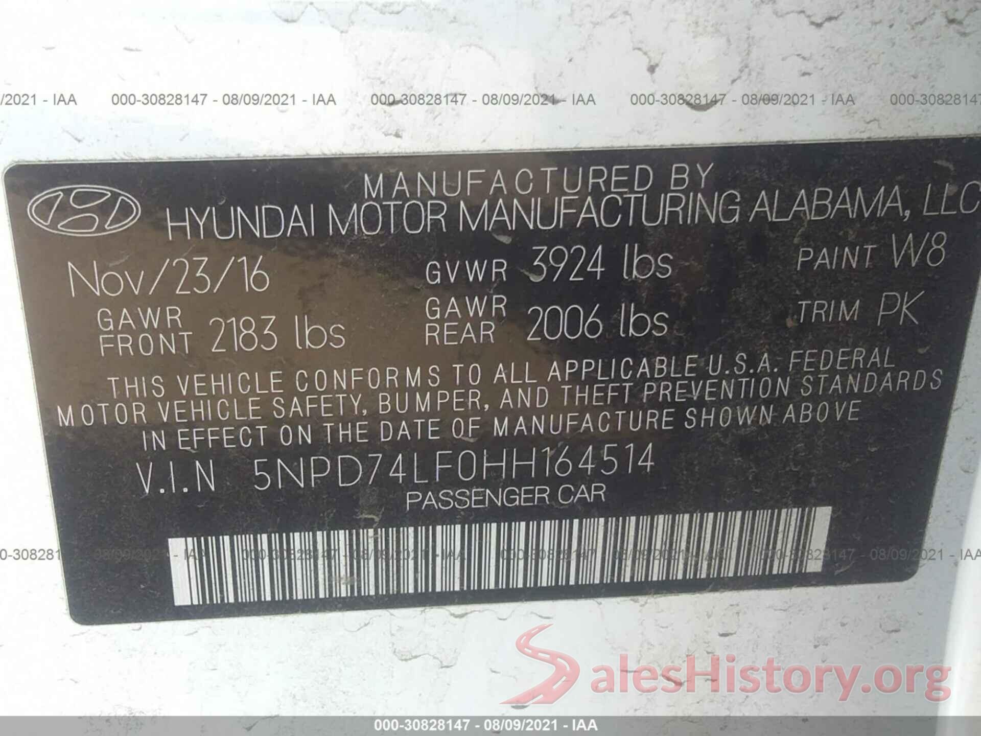 5NPD74LF0HH164514 2017 HYUNDAI ELANTRA