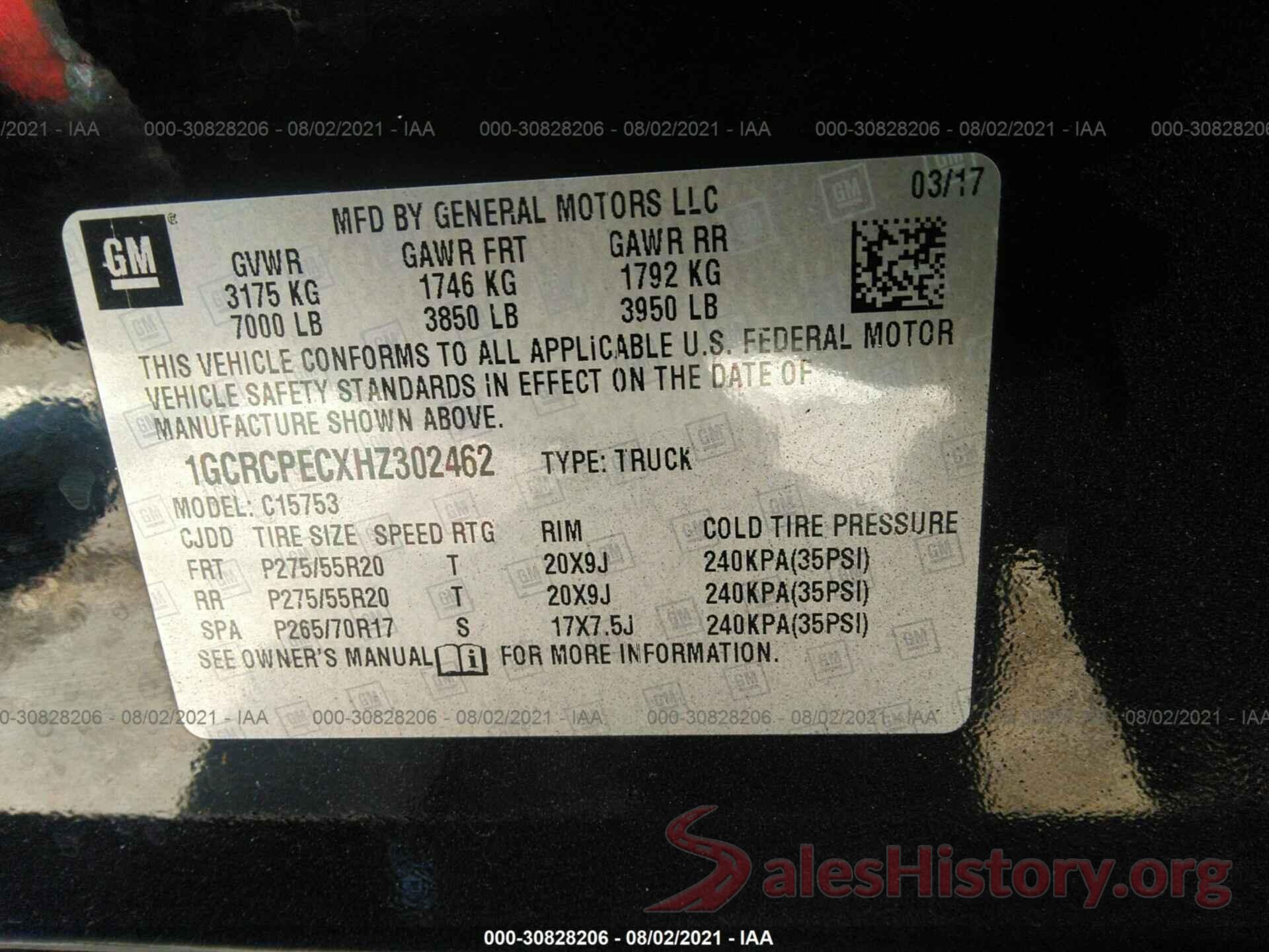 1GCRCPECXHZ302462 2017 CHEVROLET SILVERADO 1500