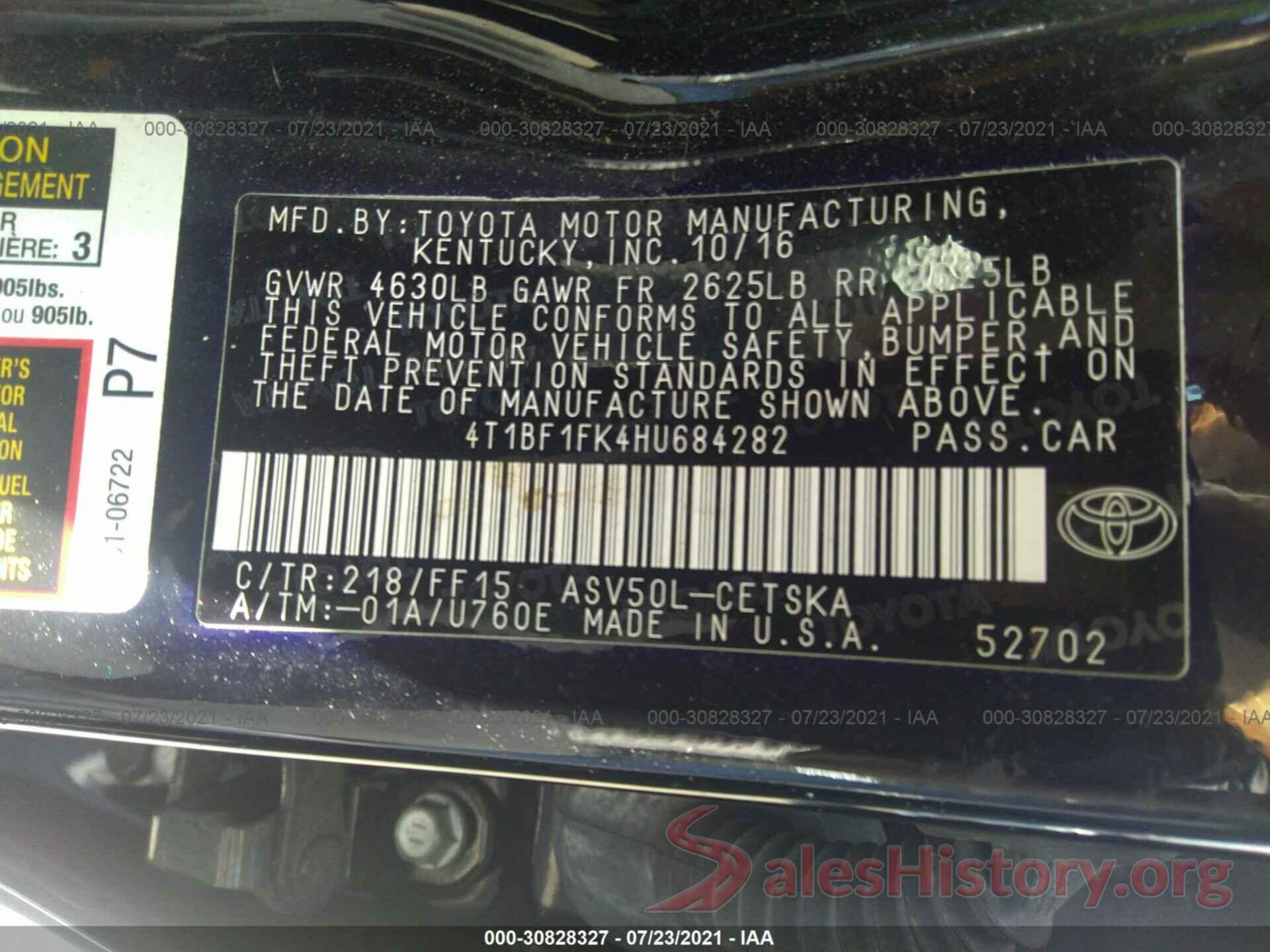 4T1BF1FK4HU684282 2017 TOYOTA CAMRY