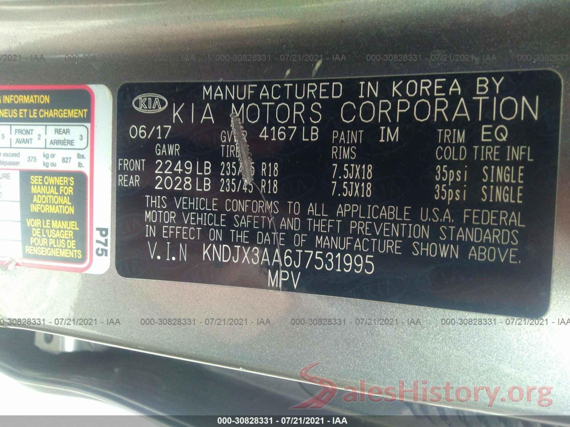 KNDJX3AA6J7531995 2018 KIA SOUL