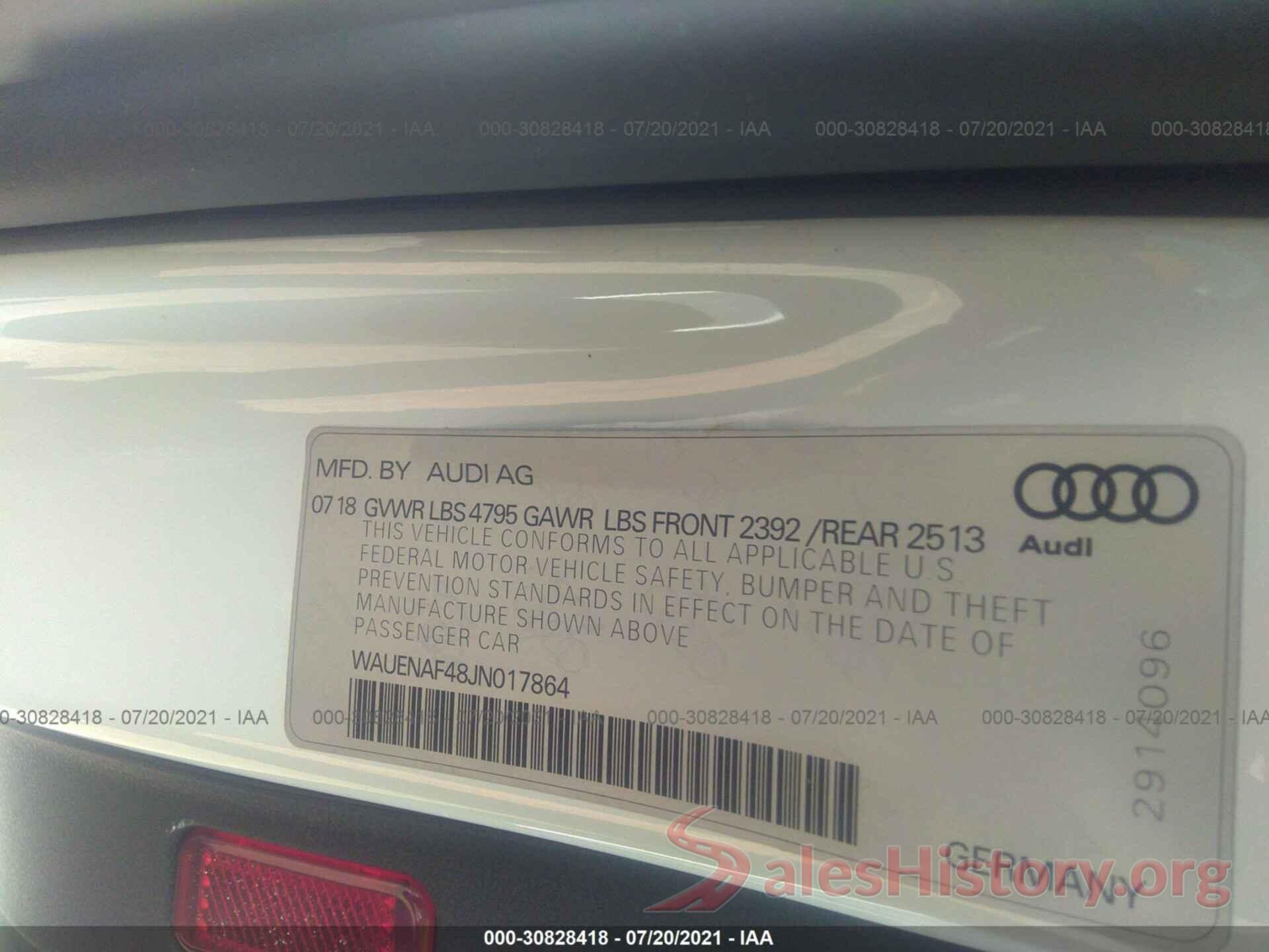 WAUENAF48JN017864 2018 AUDI A4