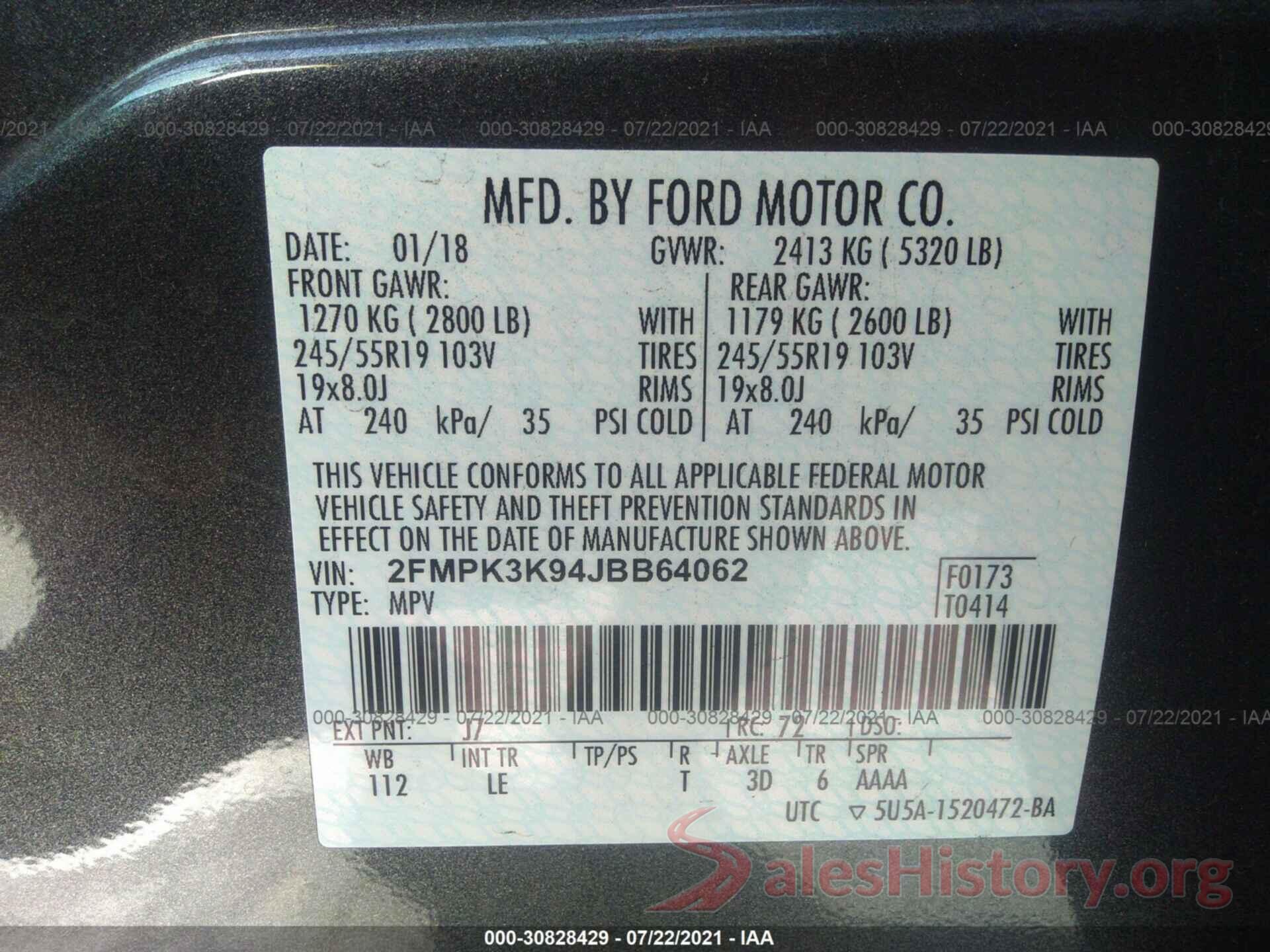 2FMPK3K94JBB64062 2018 FORD EDGE