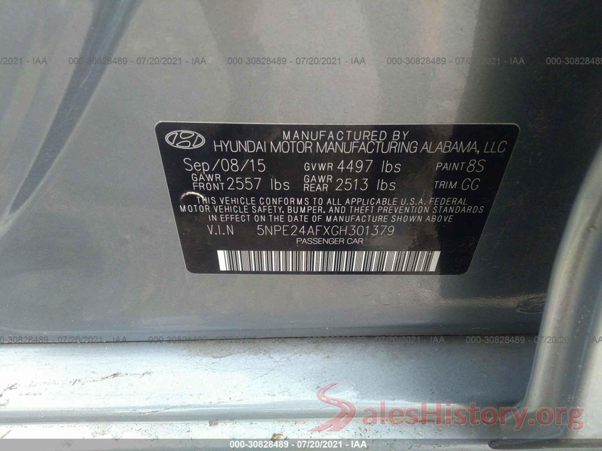 5NPE24AFXGH301379 2016 HYUNDAI SONATA