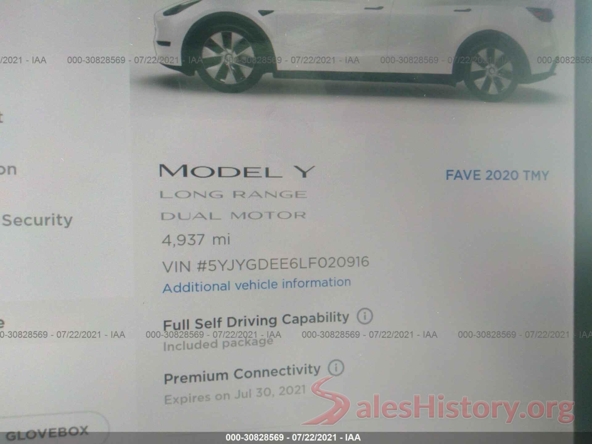 5YJYGDEE6LF020916 2020 TESLA MODEL Y