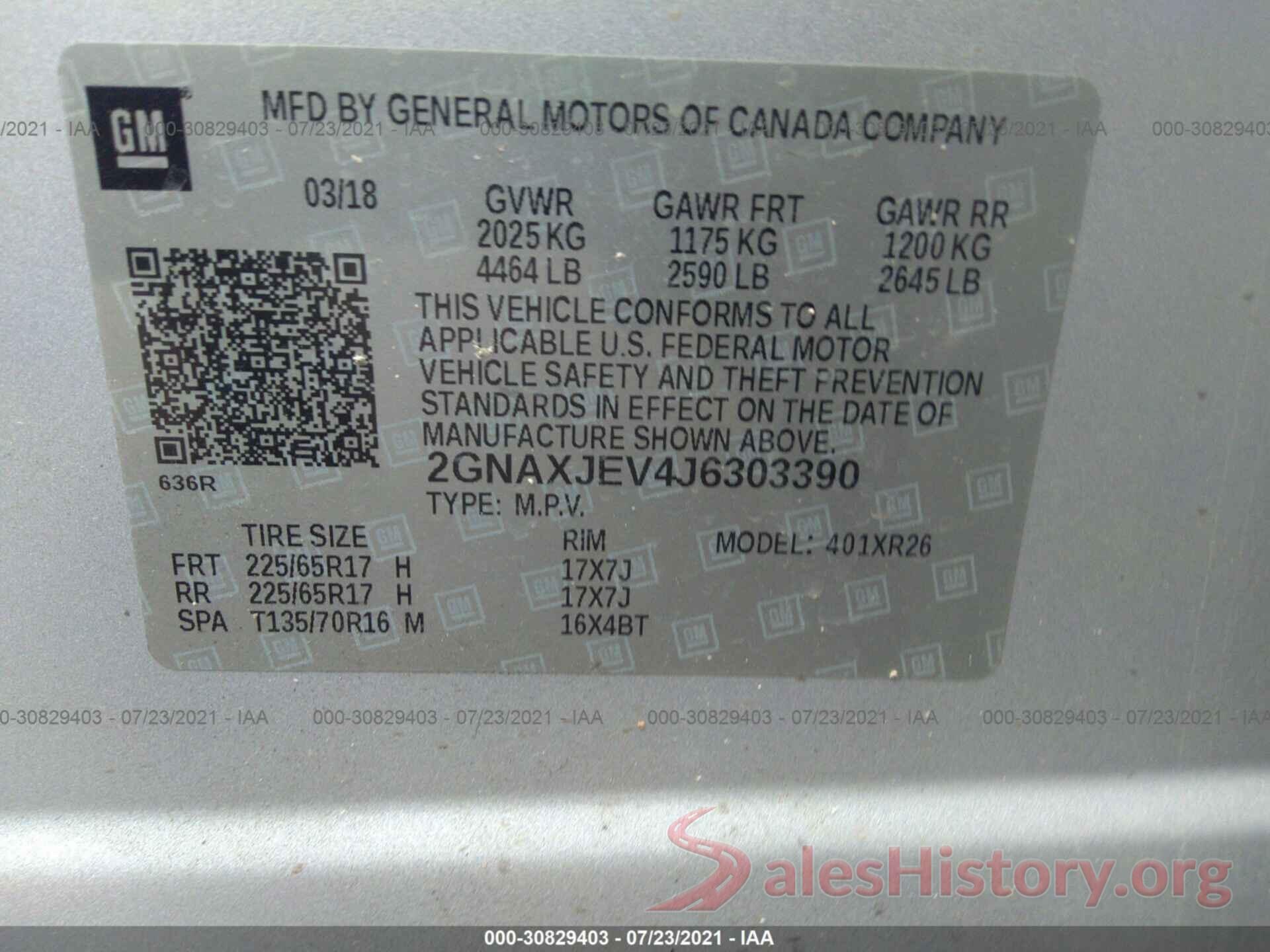 2GNAXJEV4J6303390 2018 CHEVROLET EQUINOX