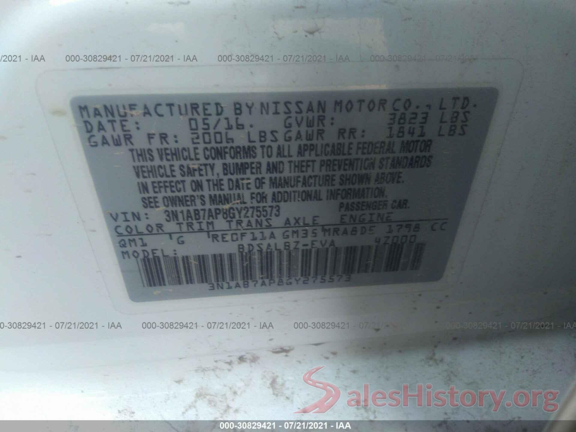 3N1AB7AP8GY275573 2016 NISSAN SENTRA