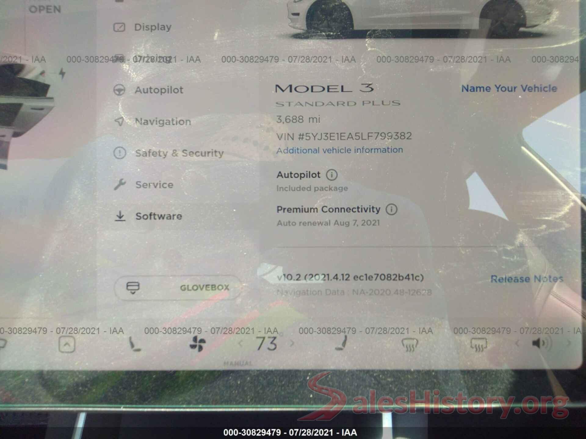 5YJ3E1EA5LF799382 2020 TESLA MODEL 3