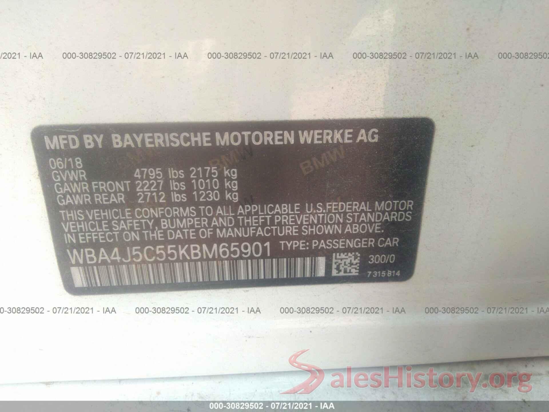 WBA4J5C55KBM65901 2019 BMW 4 SERIES