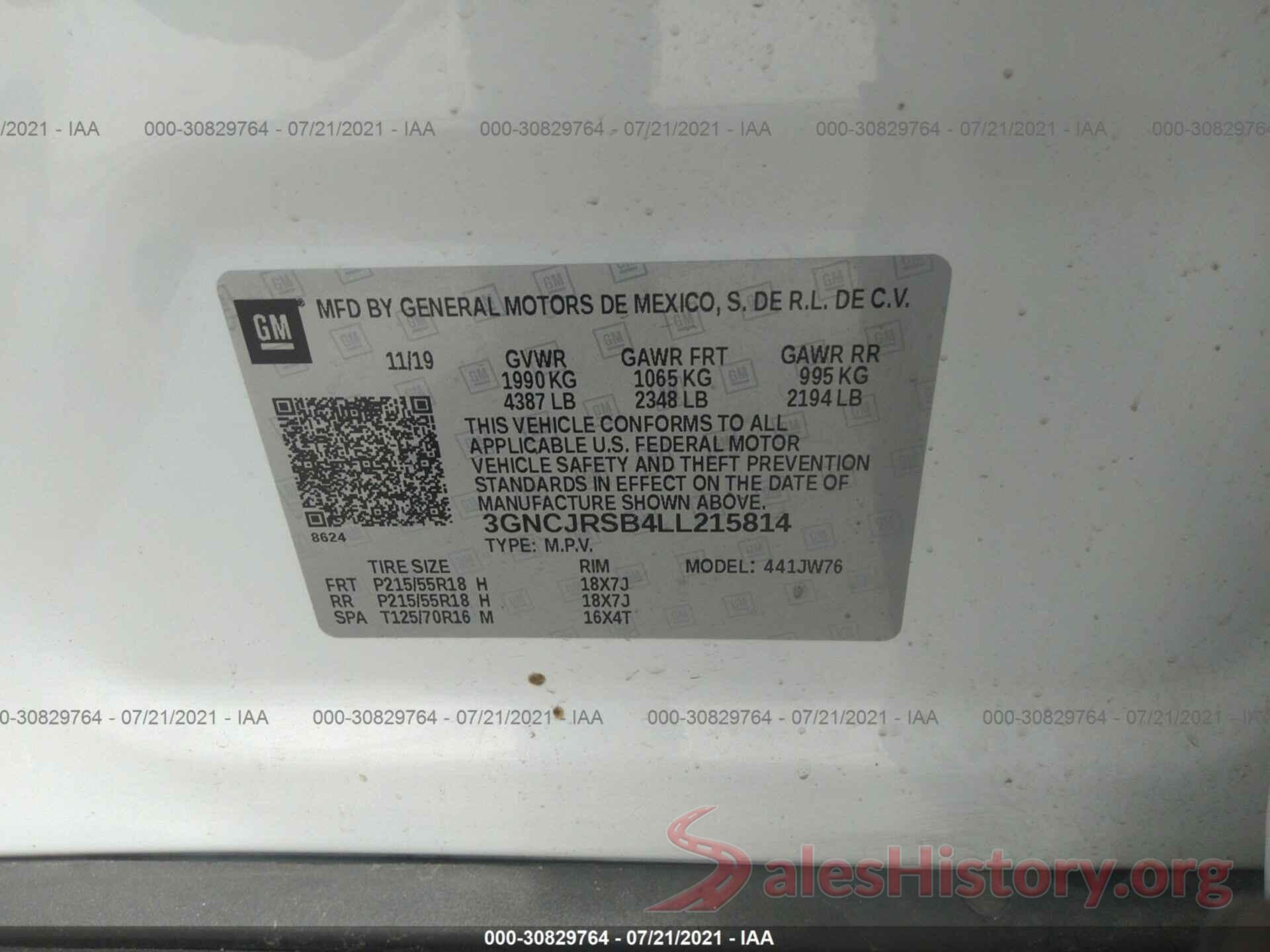 3GNCJRSB4LL215814 2020 CHEVROLET TRAX