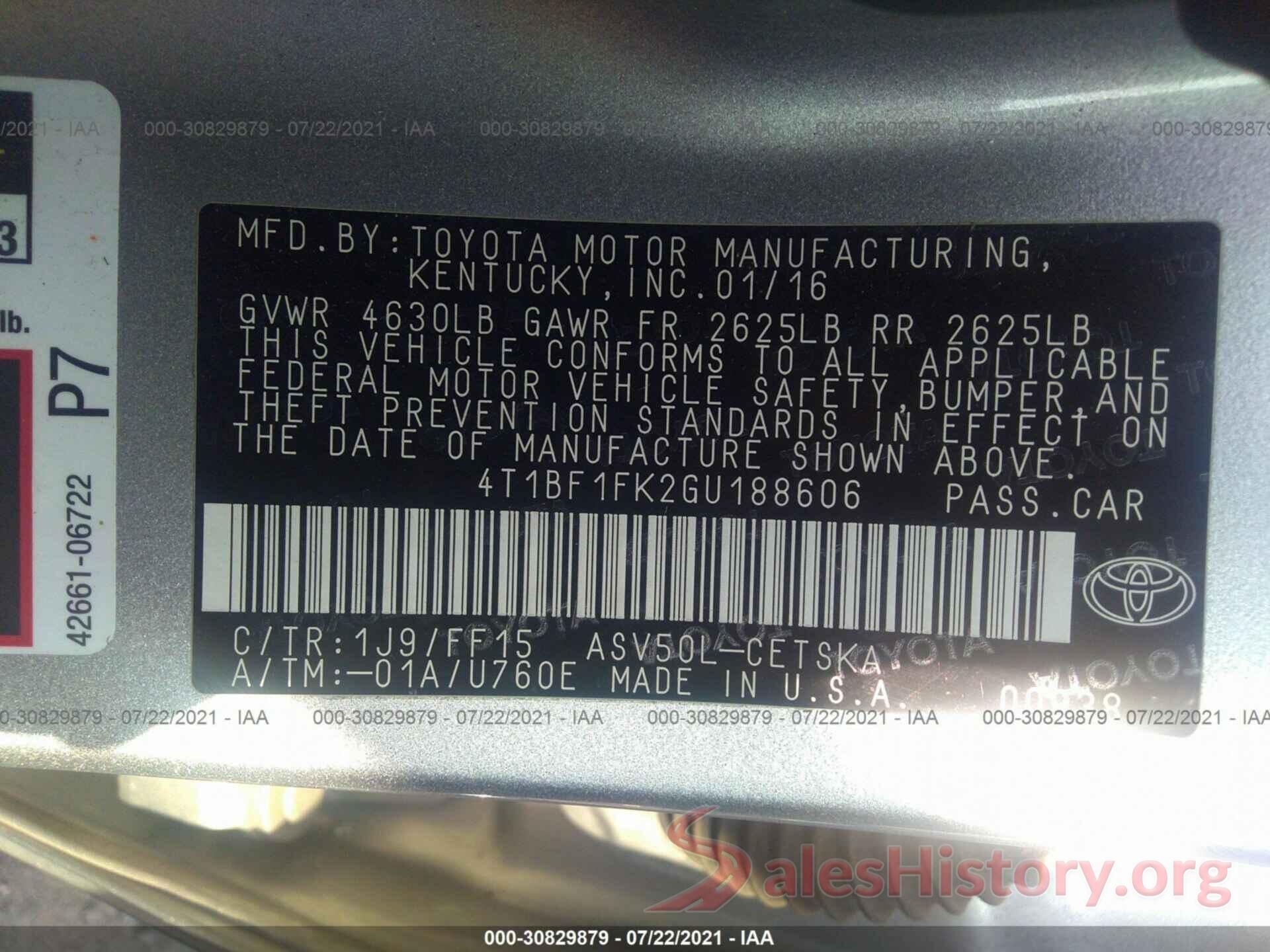 4T1BF1FK2GU188606 2016 TOYOTA CAMRY