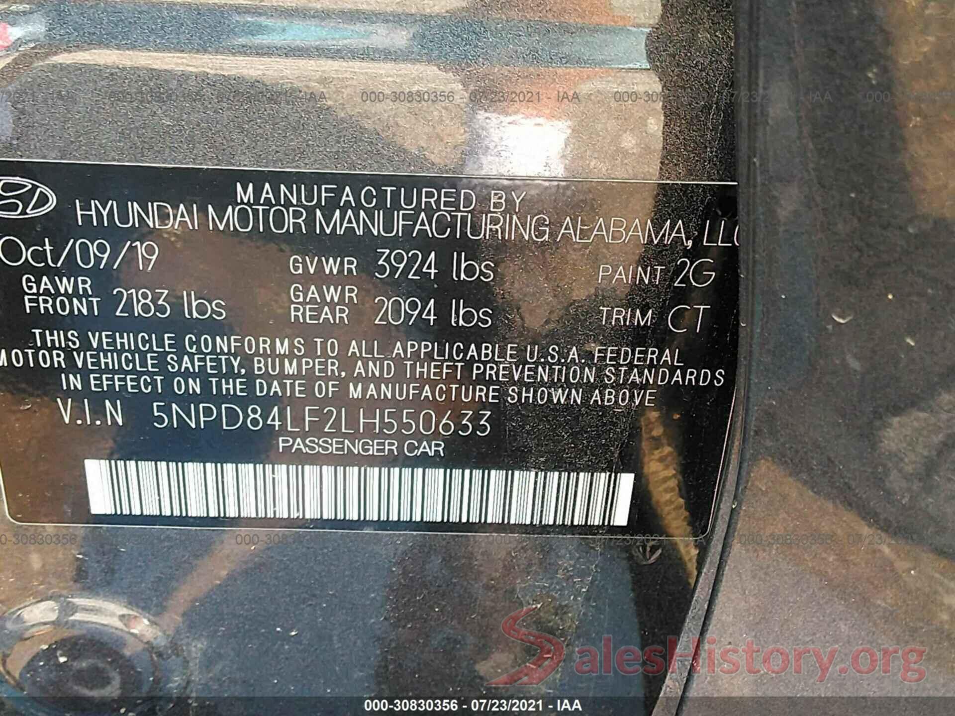 5NPD84LF2LH550633 2020 HYUNDAI ELANTRA