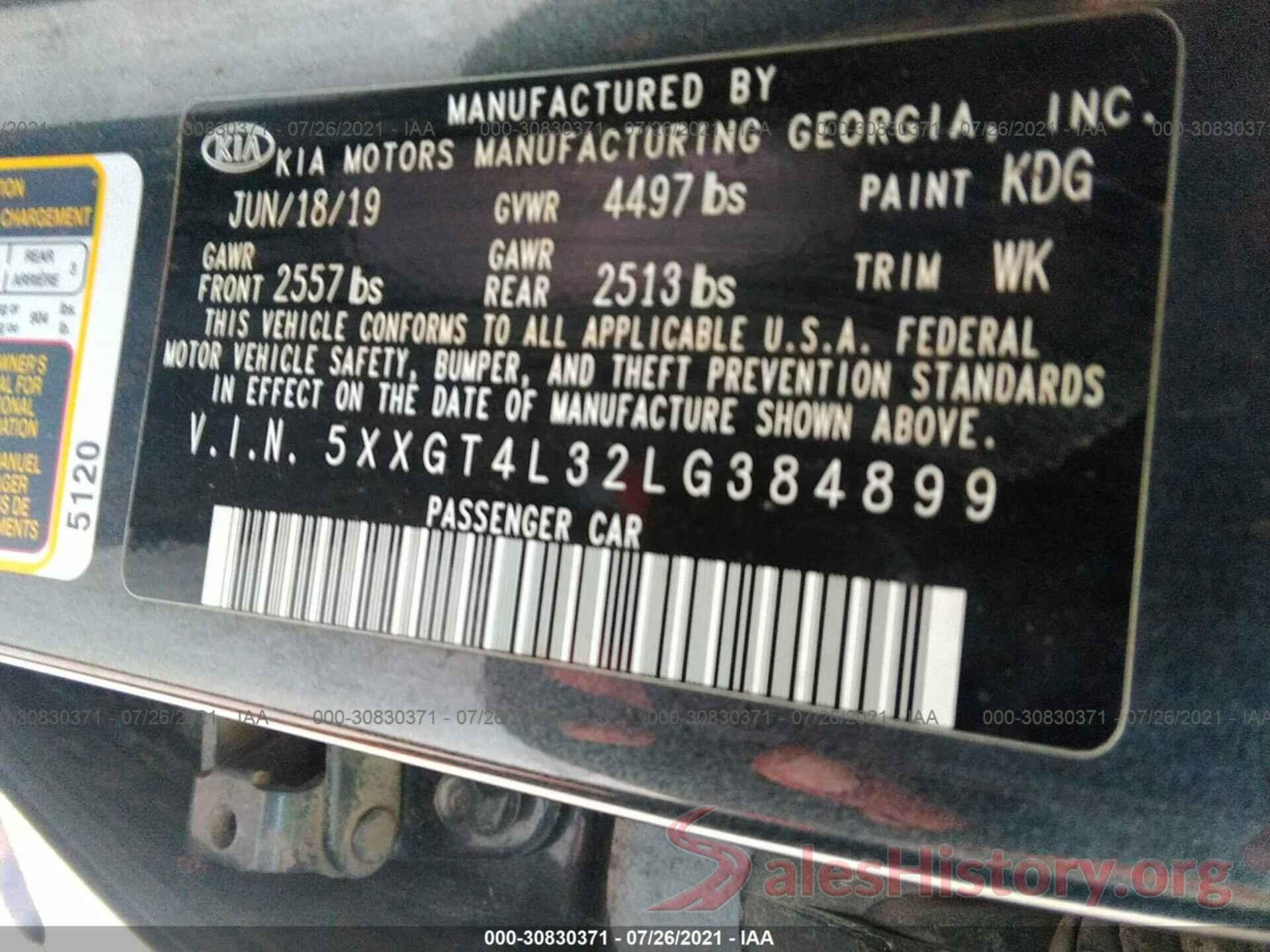 5XXGT4L32LG384899 2020 KIA OPTIMA