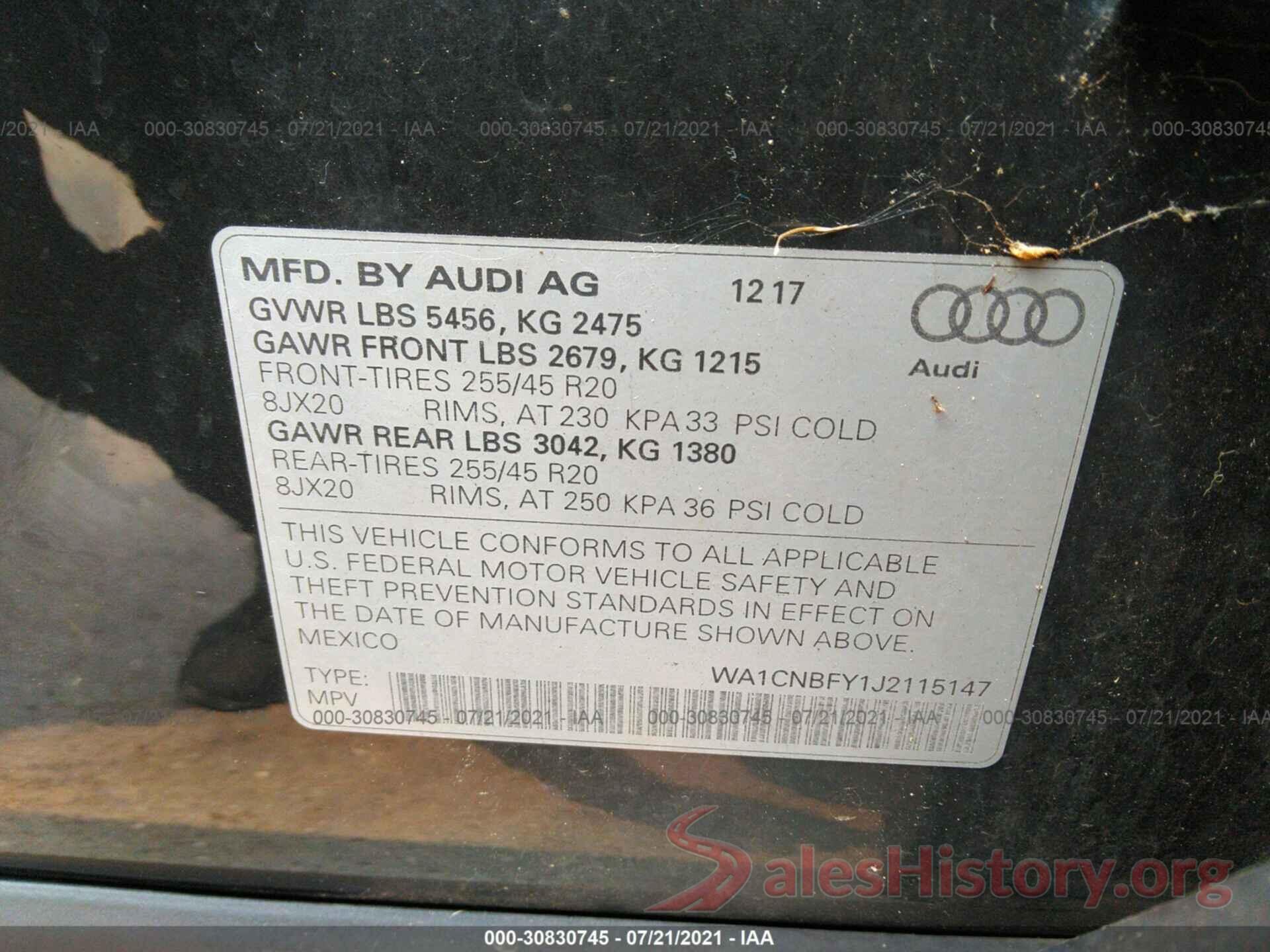 WA1CNBFY1J2115147 2018 AUDI Q5