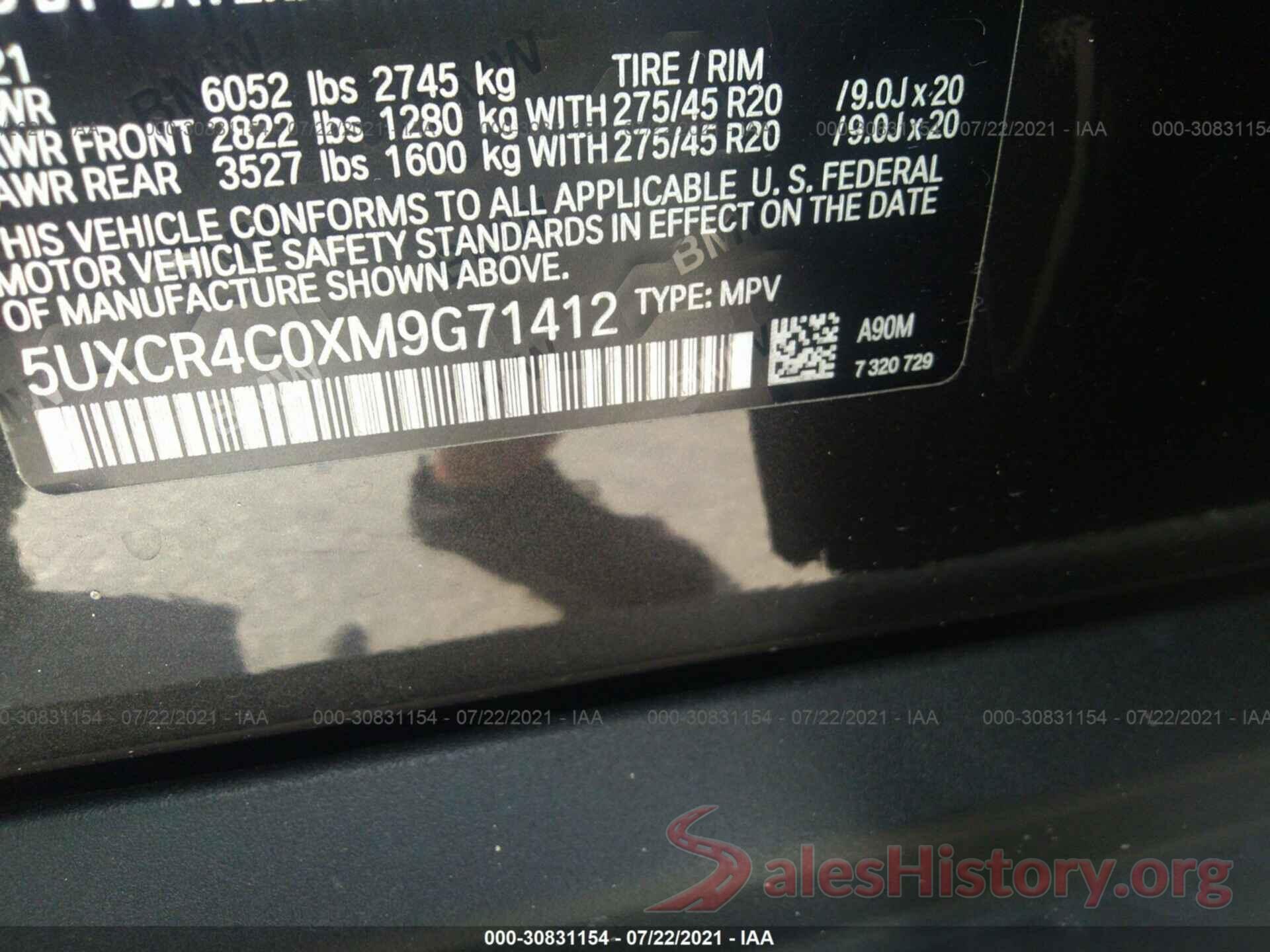 5UXCR4C0XM9G71412 2021 BMW X5