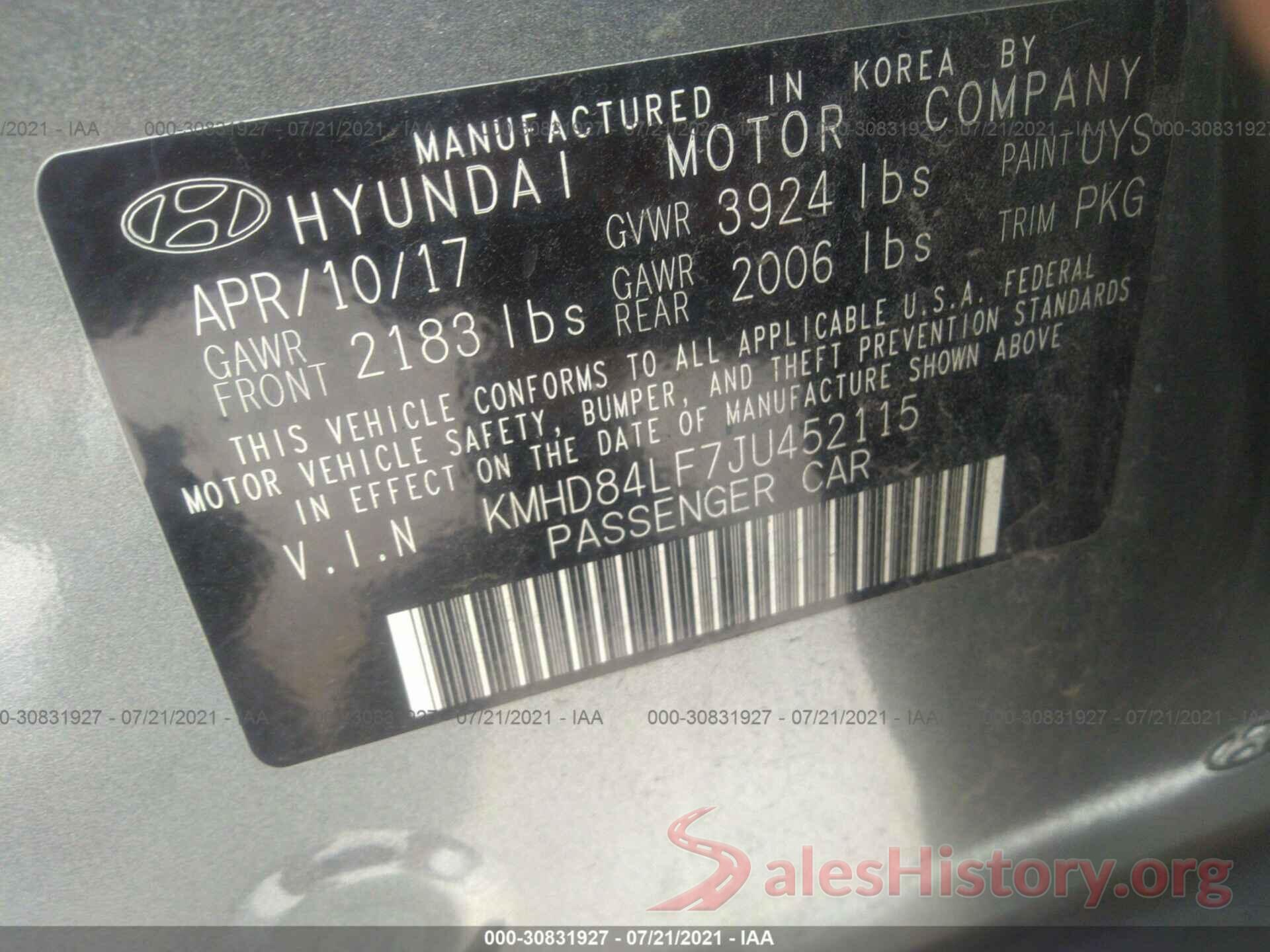 KMHD84LF7JU452115 2018 HYUNDAI ELANTRA