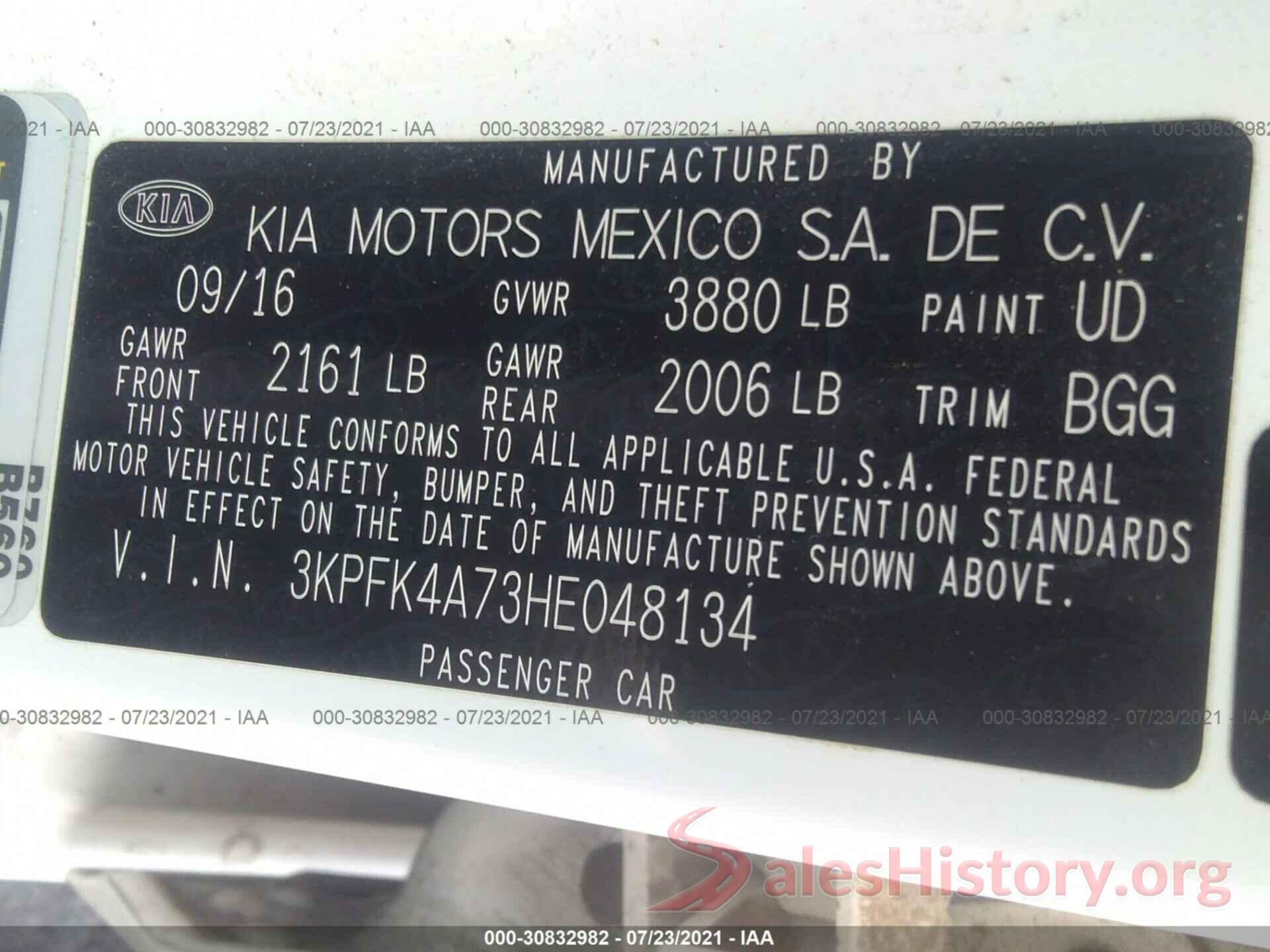 3KPFK4A73HE048134 2017 KIA FORTE